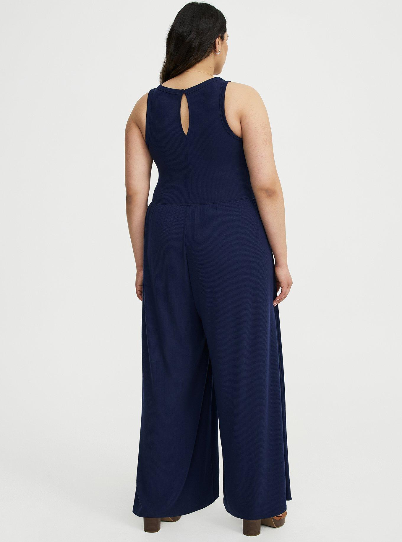 Super Soft Rib High Neck Jumpsuit, PEACOAT, alternate