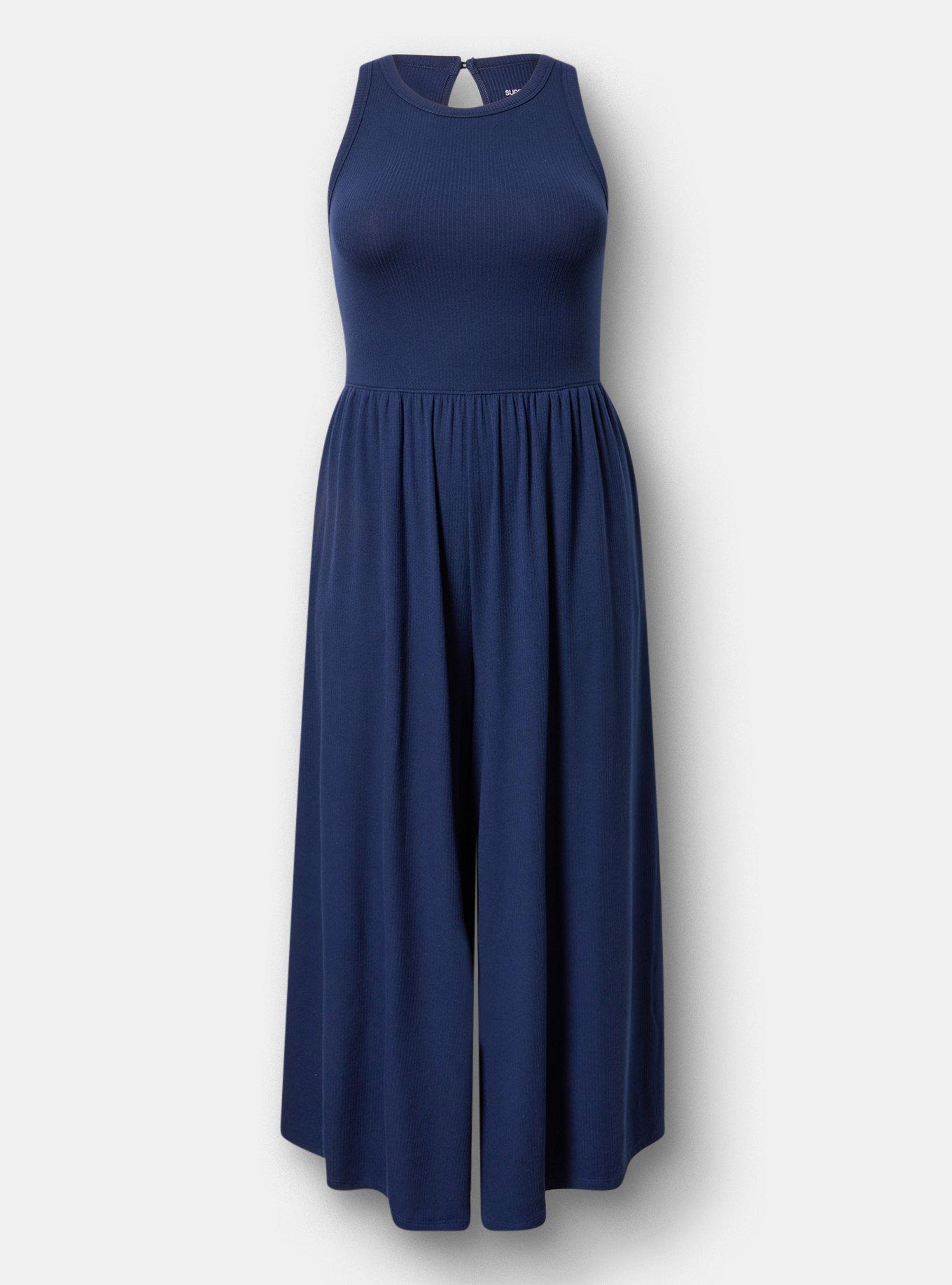 Super Soft Rib High Neck Jumpsuit, PEACOAT, hi-res