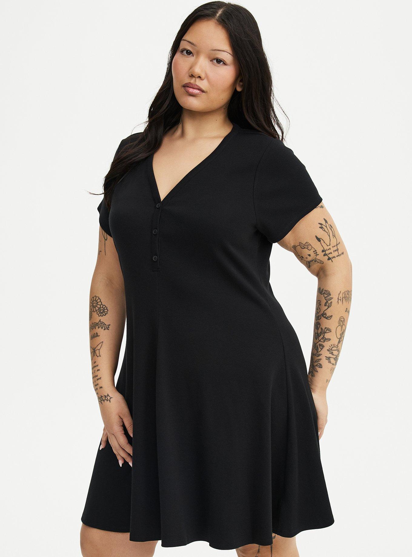 Ribbed Henley Mini Dress, DEEP BLACK, alternate