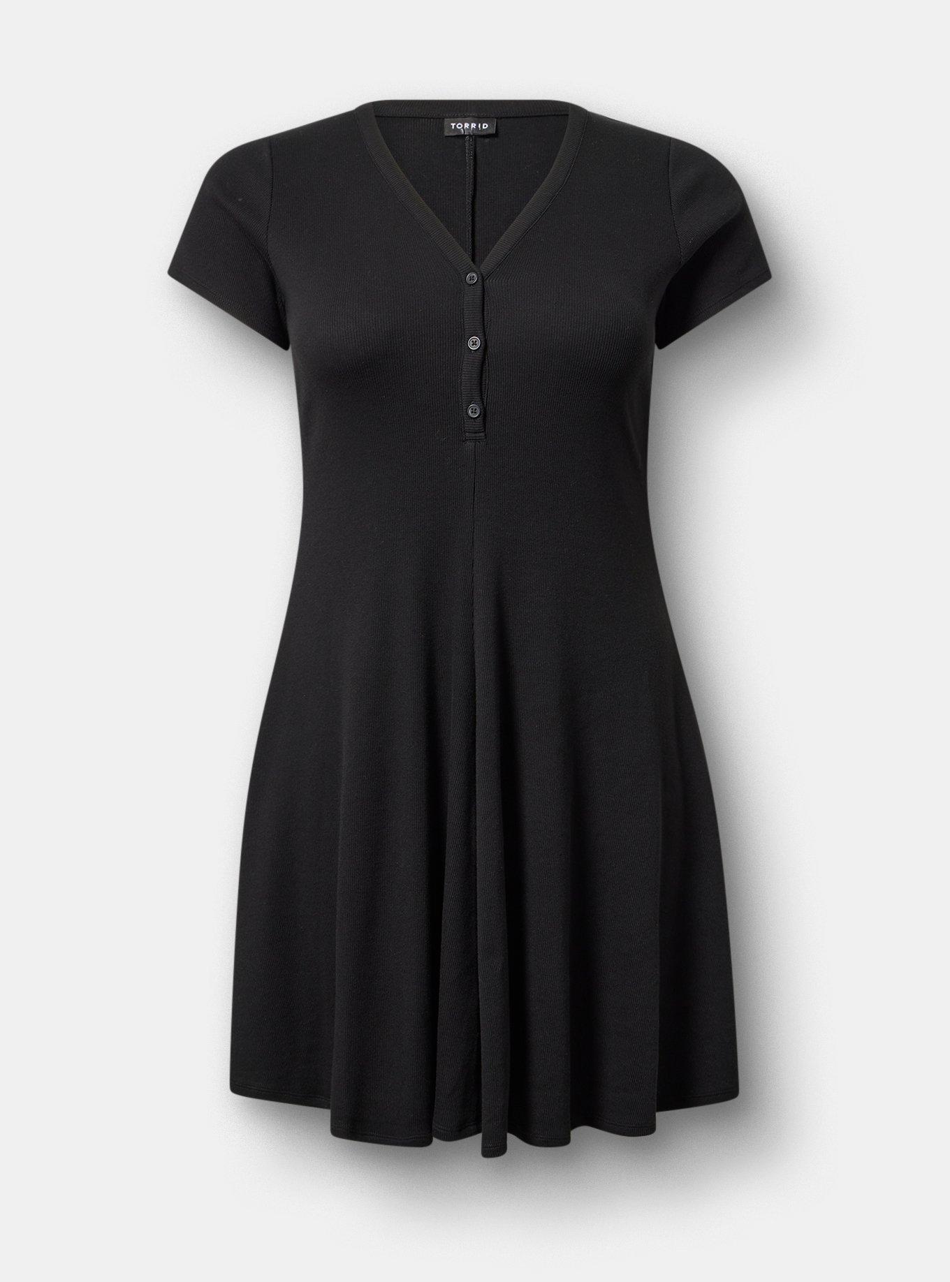 Ribbed Henley Mini Dress, DEEP BLACK, hi-res