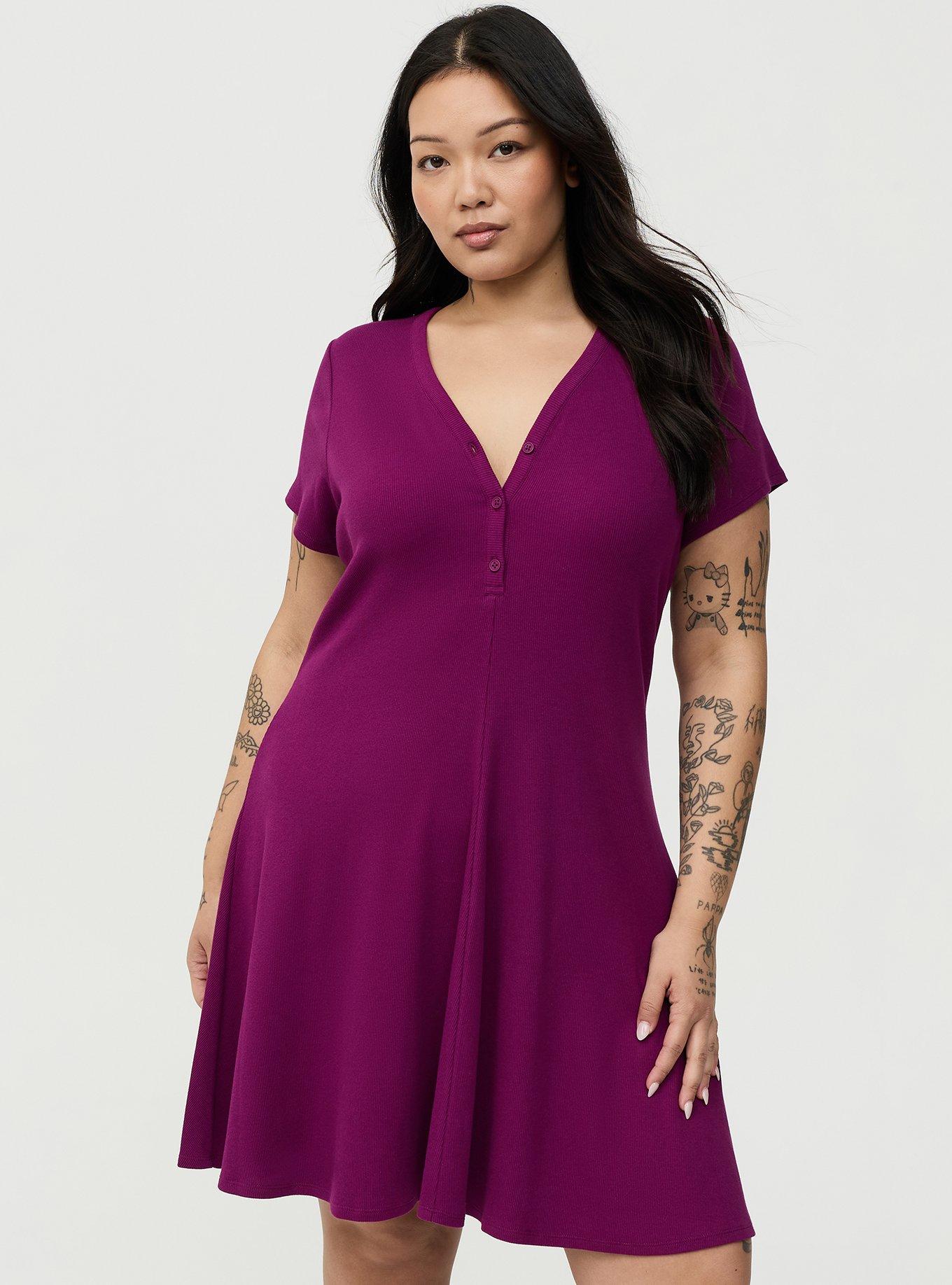 Ribbed Henley Mini Dress, PLUM CASPIA, alternate