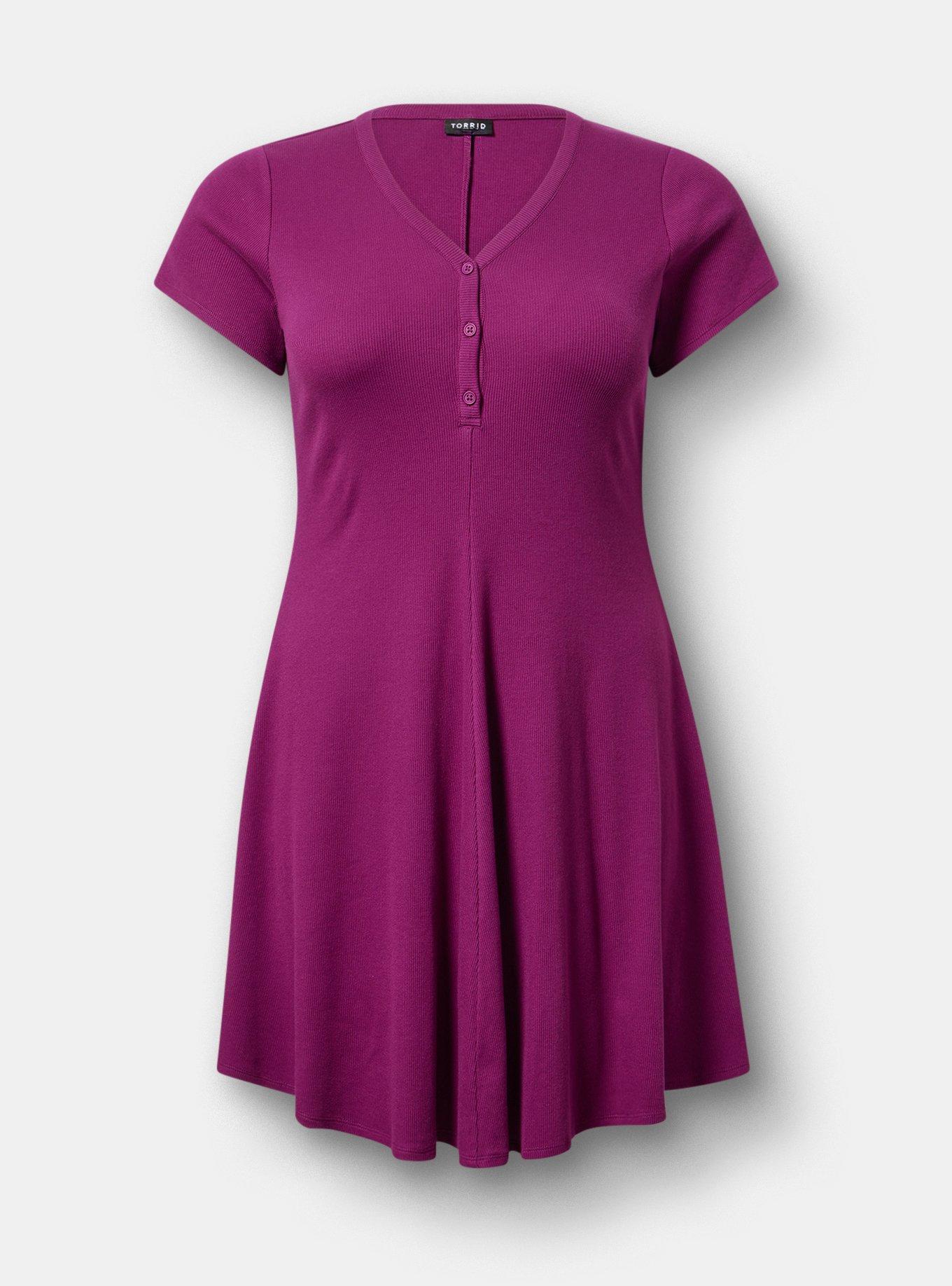 Ribbed Henley Mini Dress, PLUM CASPIA, hi-res