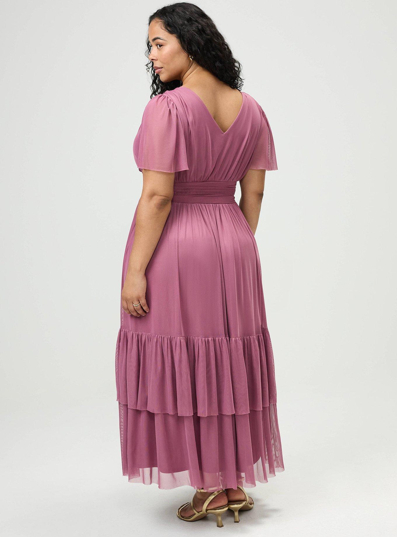 Mesh Flutter Sleeve Maxi Dress, MELLOW MAUVE, alternate