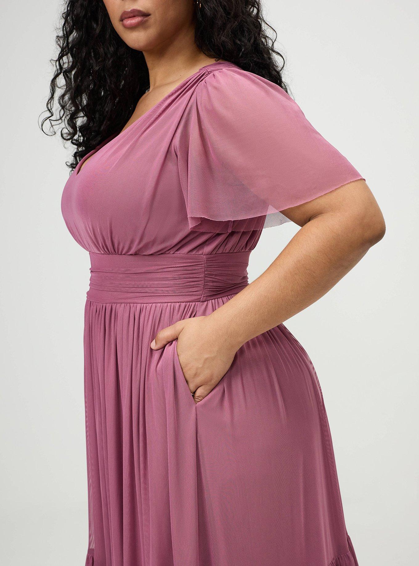 Mesh Flutter Sleeve Maxi Dress, MELLOW MAUVE, alternate