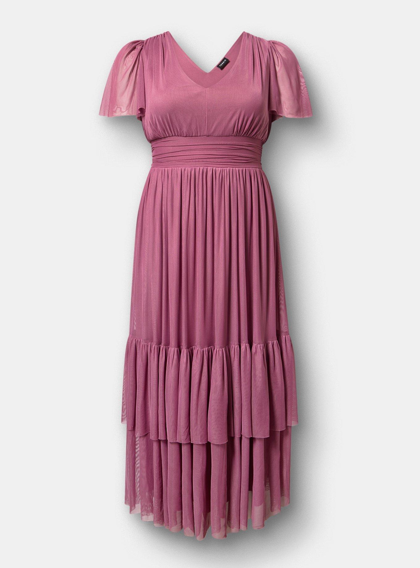 Mesh Flutter Sleeve Maxi Dress, MELLOW MAUVE, flat