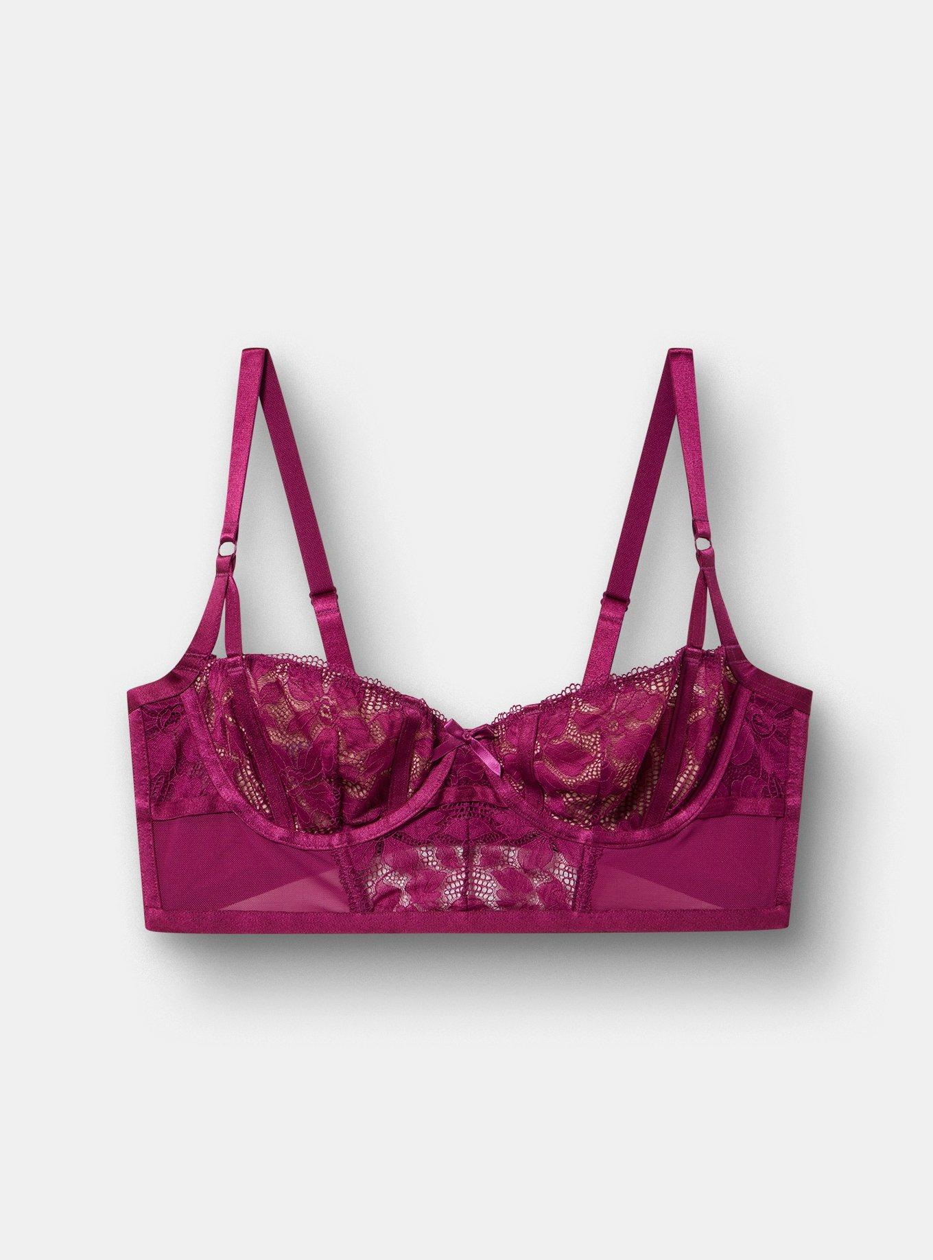 Ava Lace Half Cup Underwire Bra, PLUM CASPIA, flat