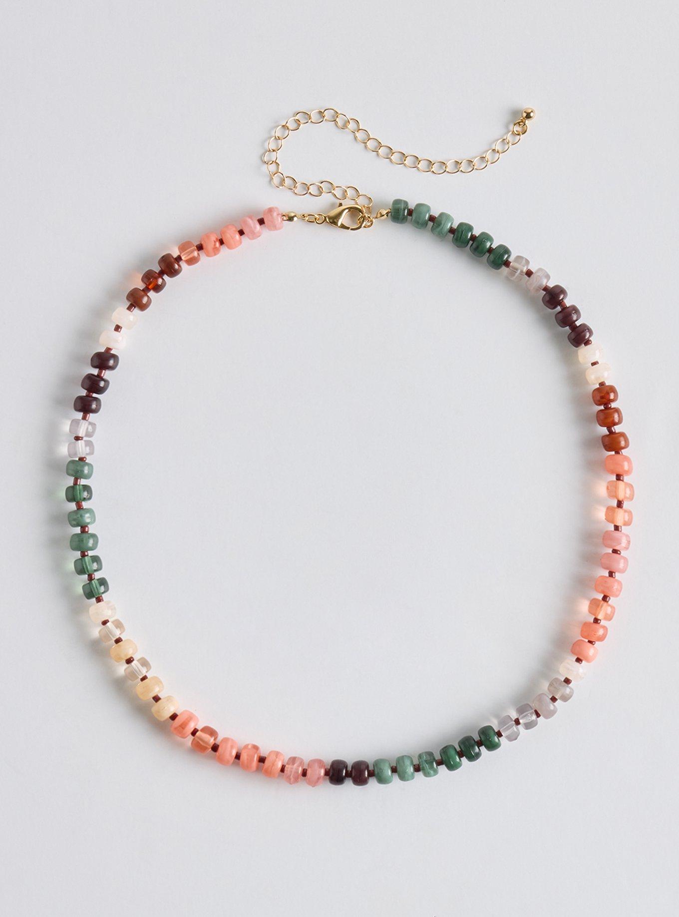 Beaded Necklace, GREEN, hi-res