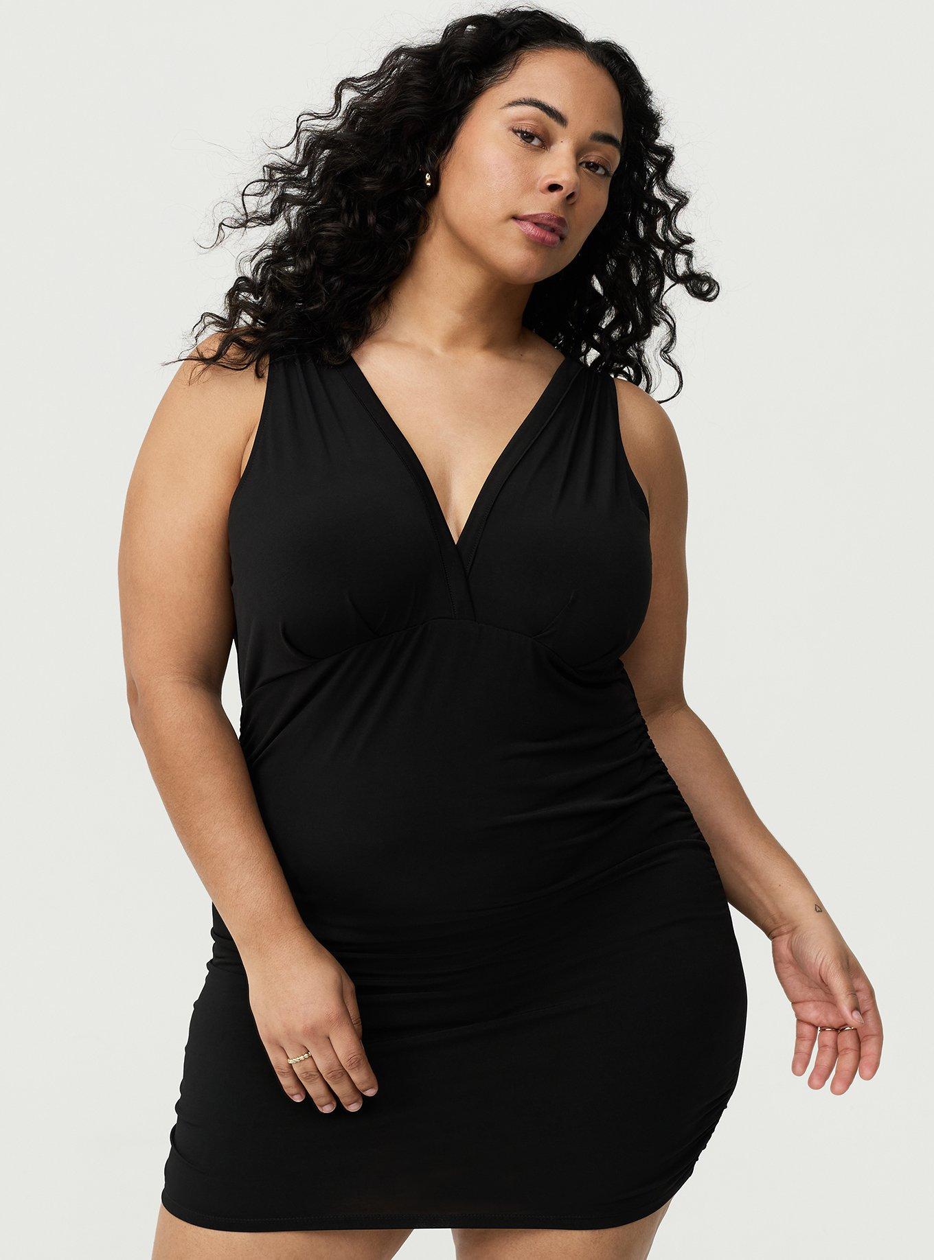 V-Neck Mini Dress, DEEP BLACK, alternate