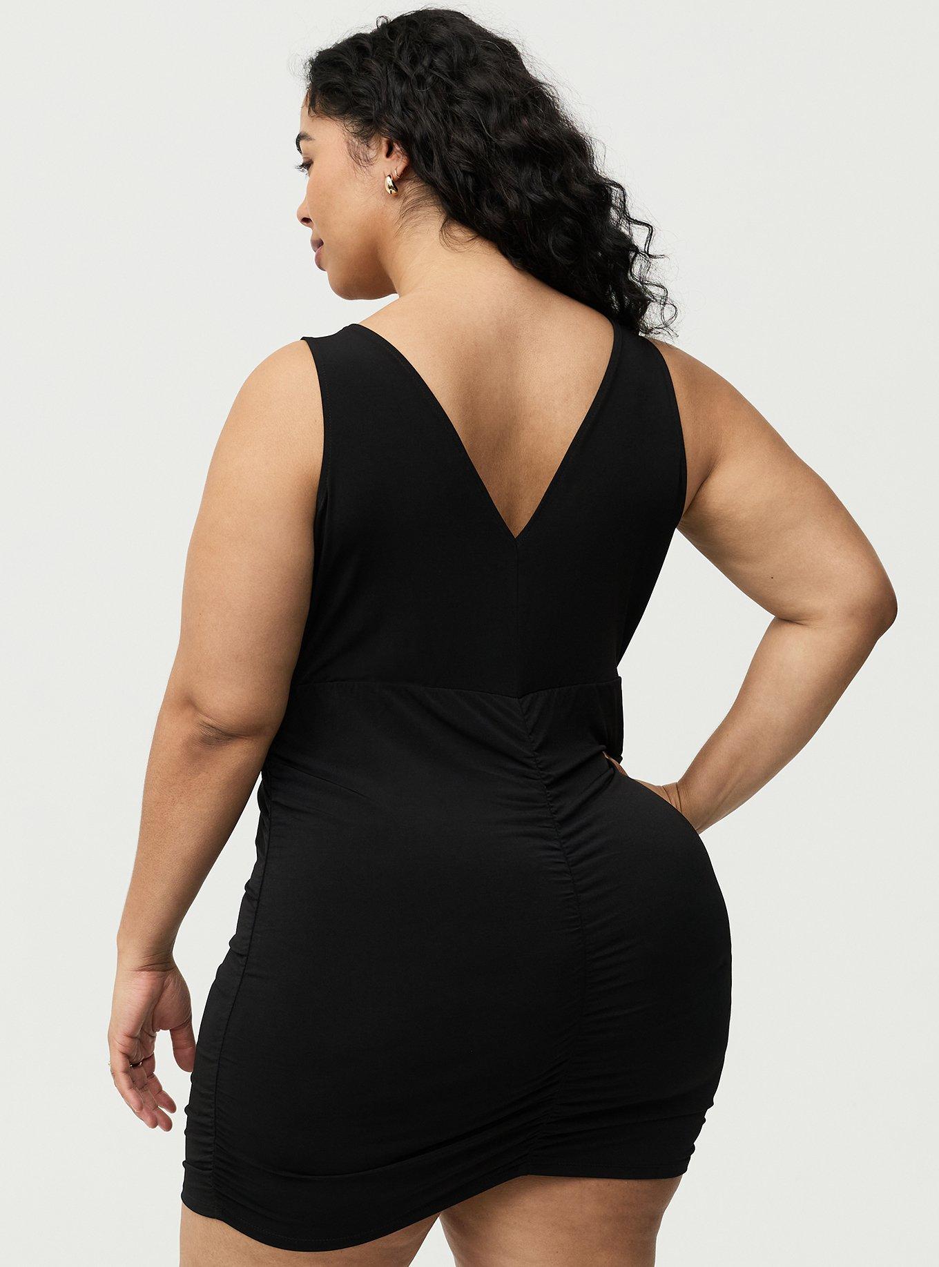 V-Neck Mini Dress, DEEP BLACK, alternate