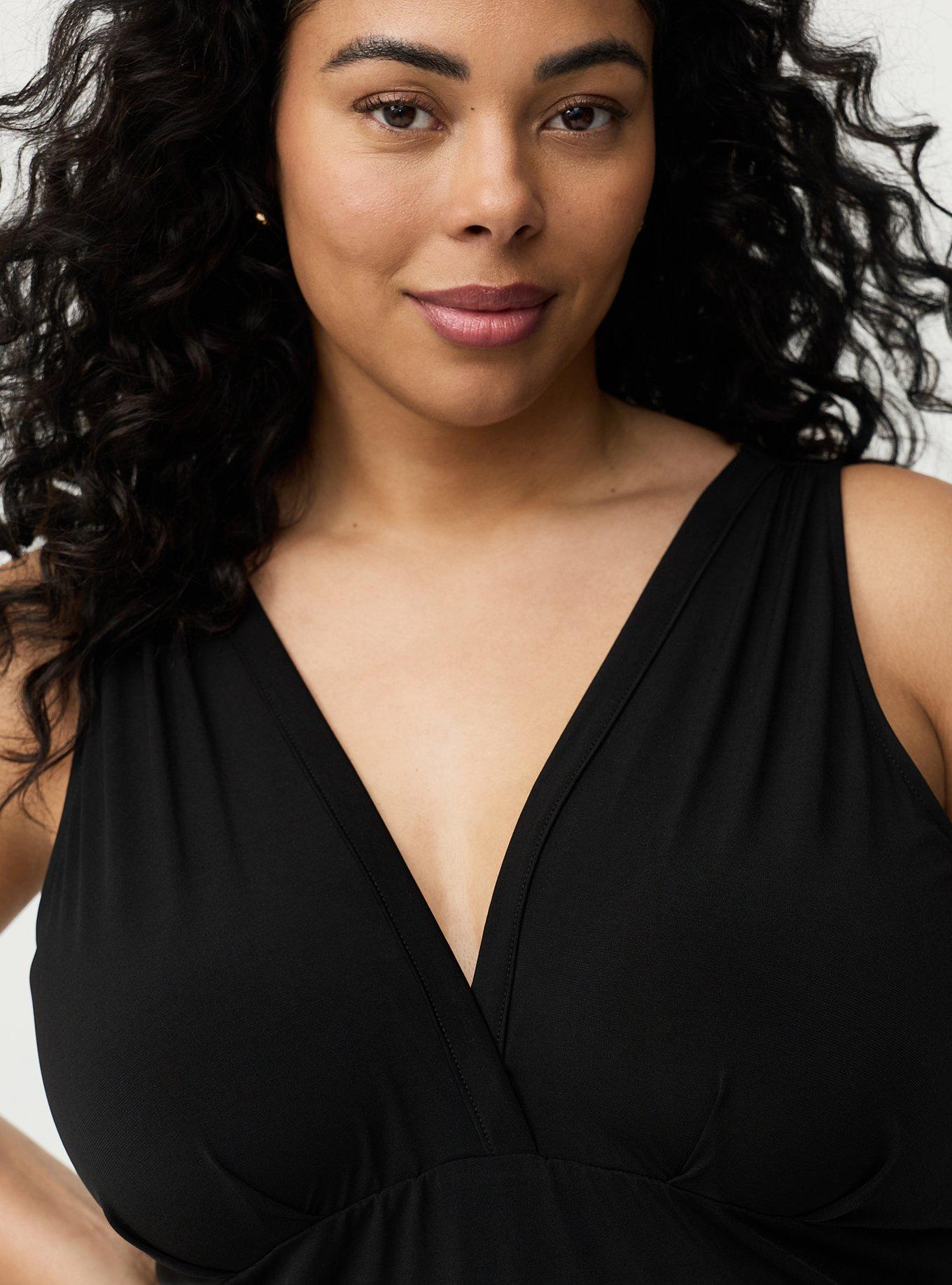 V-Neck Mini Dress, DEEP BLACK, alternate