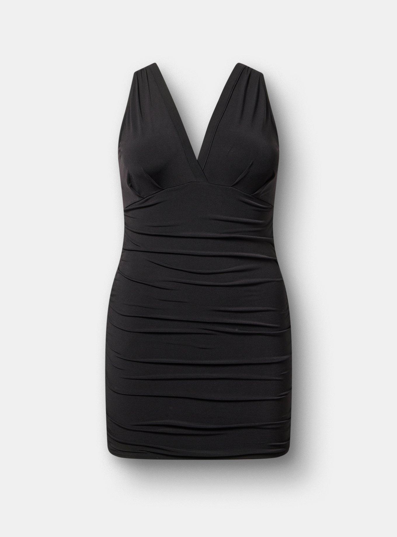 V-Neck Mini Dress, DEEP BLACK, hi-res