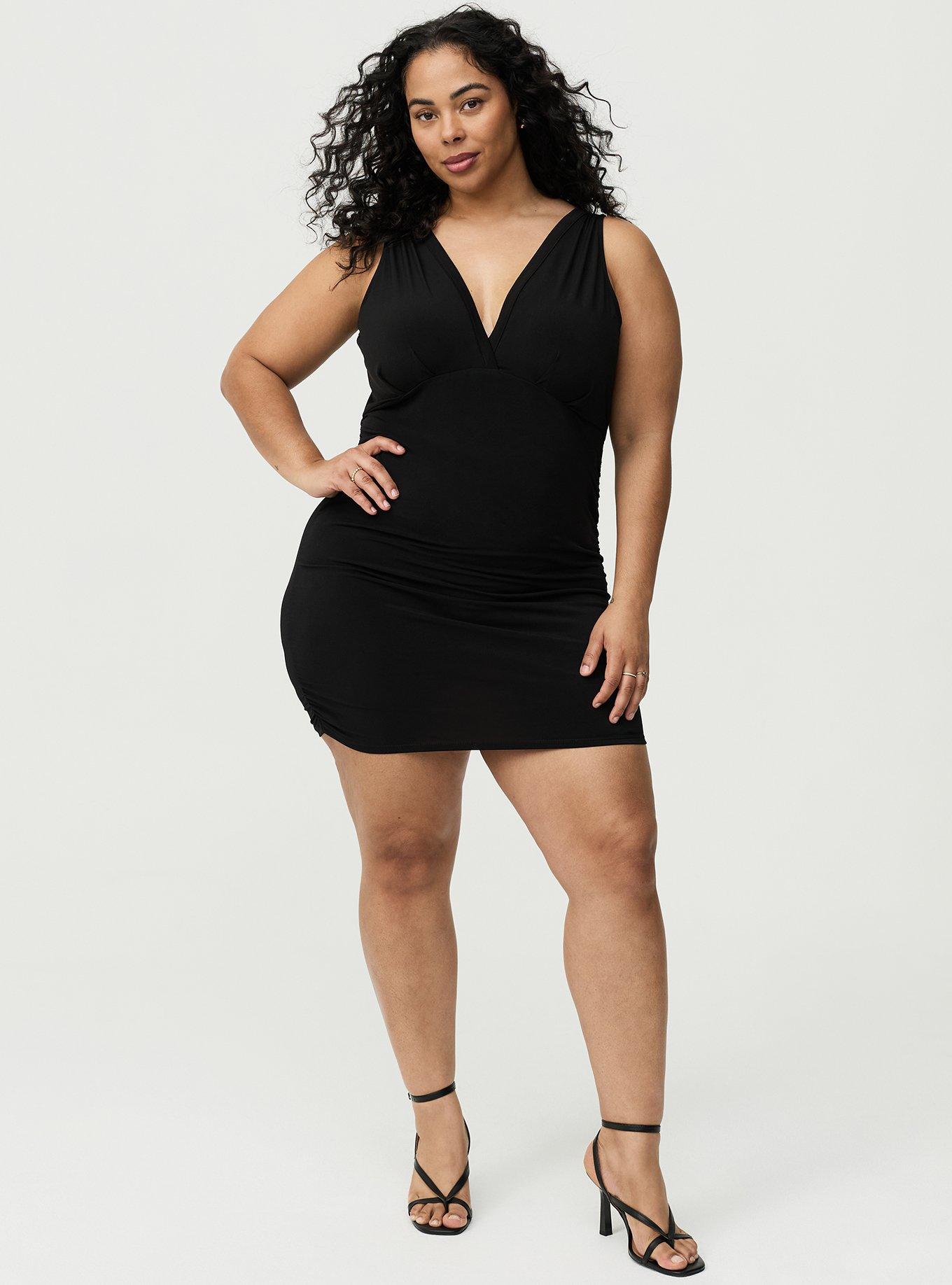 V-Neck Mini Dress, DEEP BLACK, hi-res