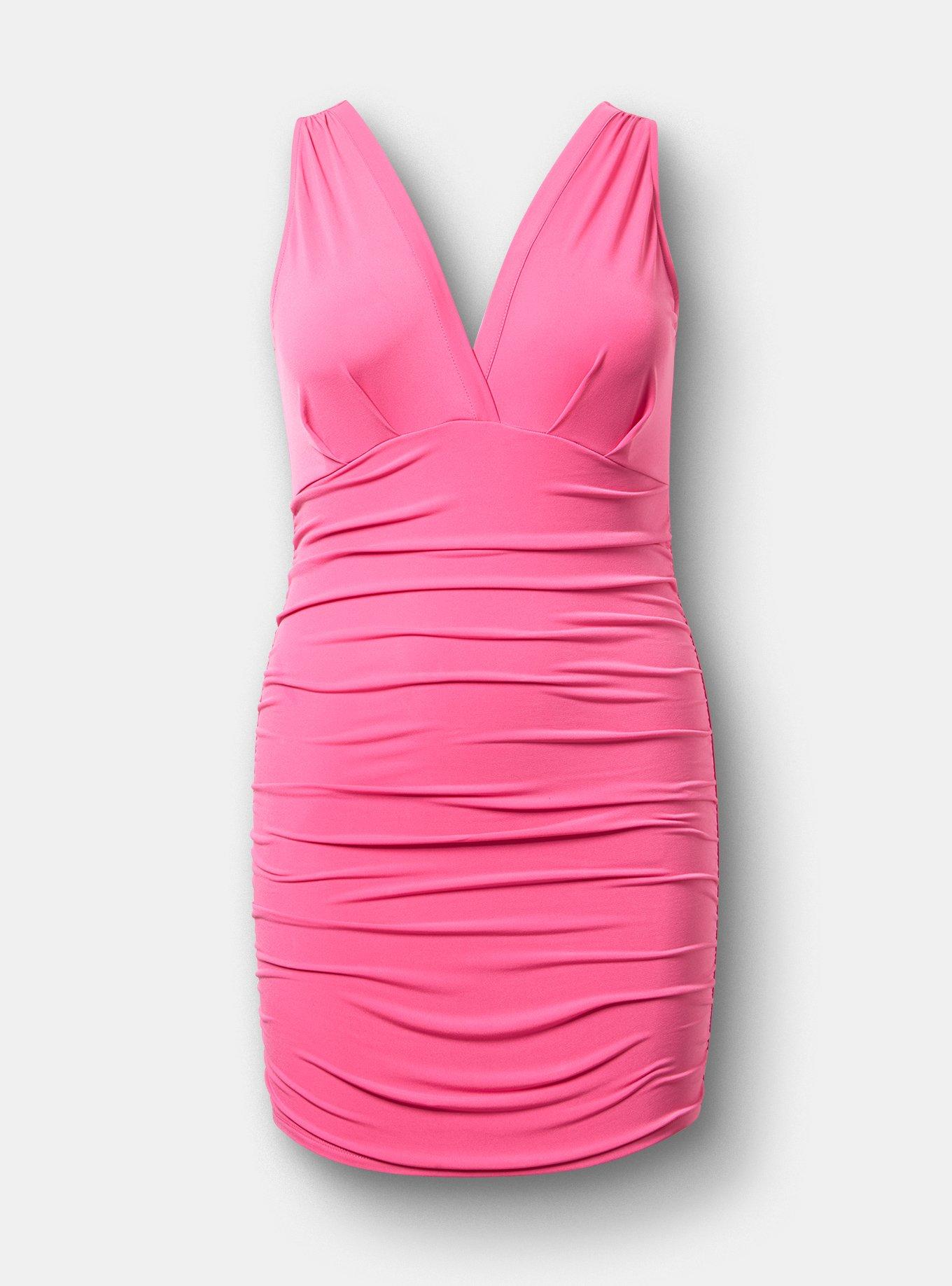 V-Neck Mini Dress, FANDANGO PINK, hi-res