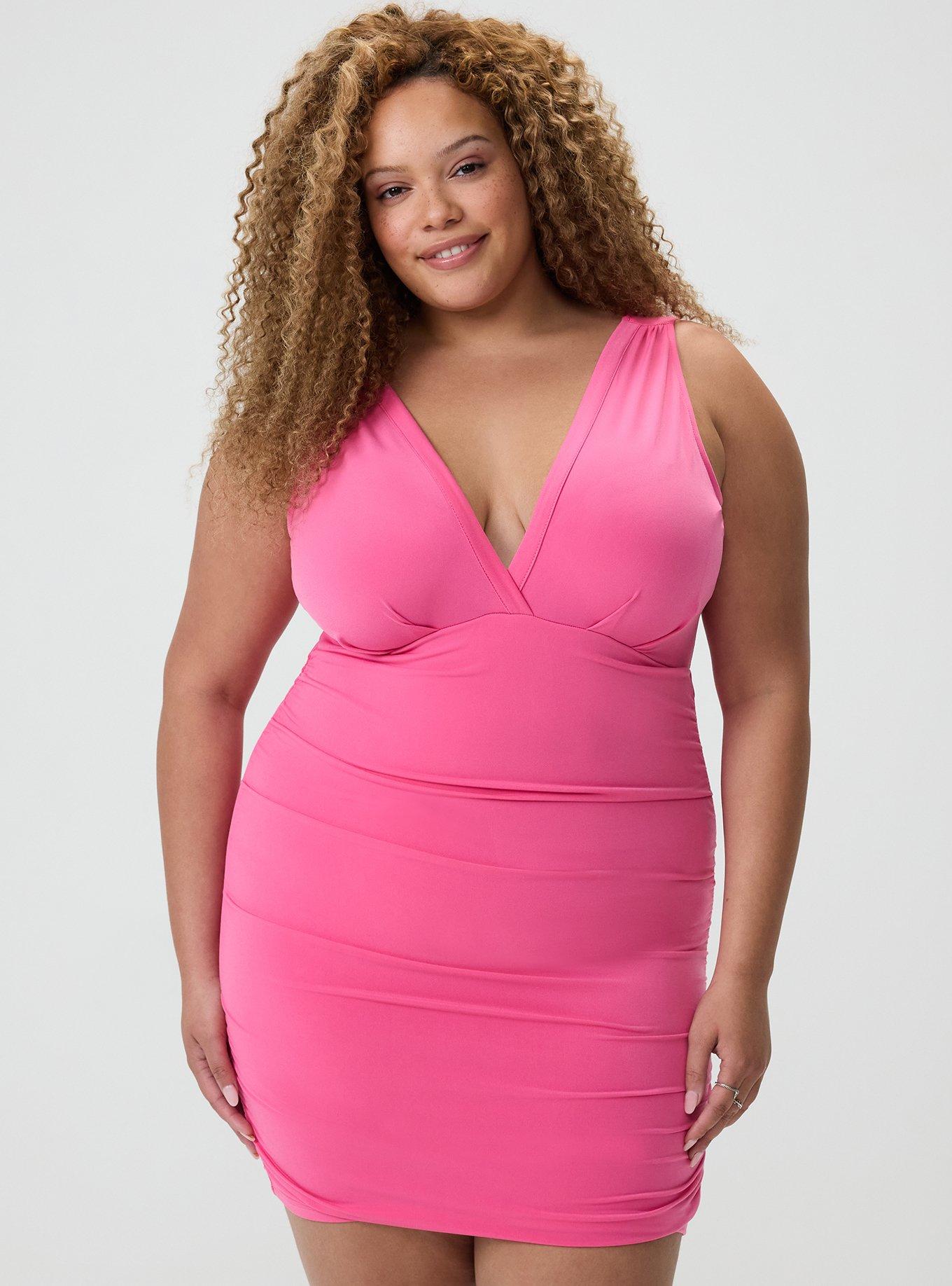 V-Neck Mini Dress, FANDANGO PINK, hi-res