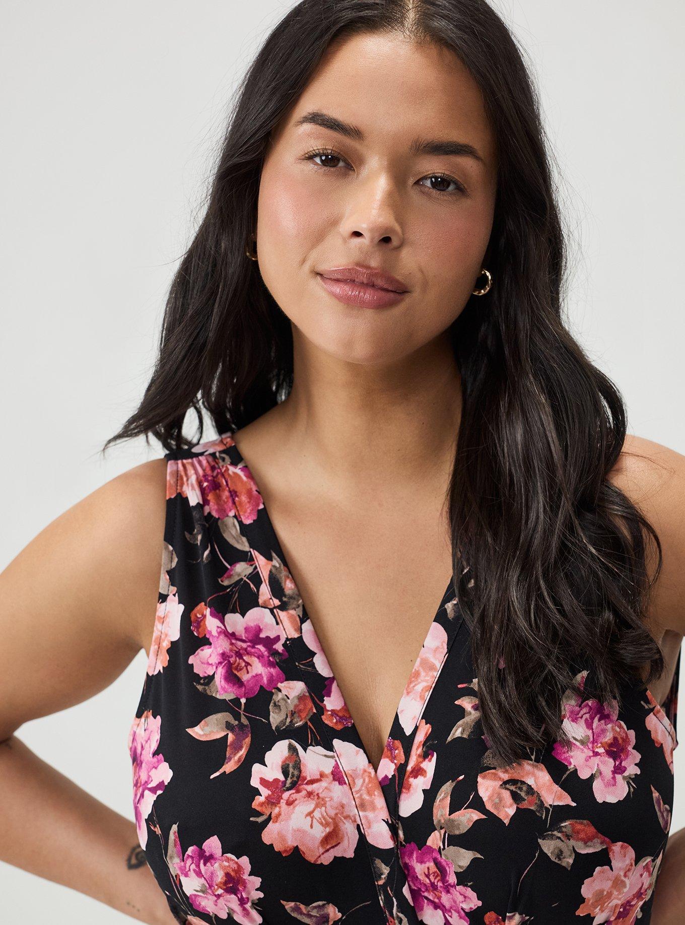 V-Neck Mini Dress, AURA FLORAL BLACK, alternate