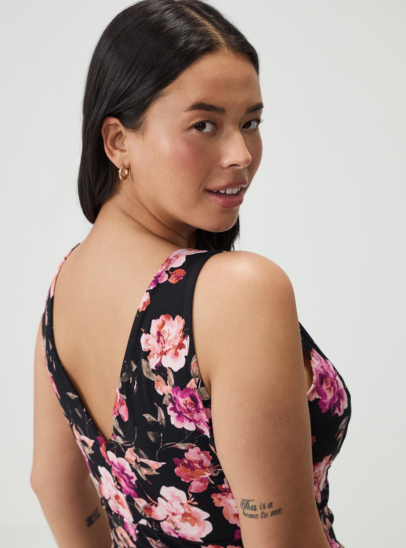 V-Neck Mini Dress, AURA FLORAL BLACK, alternate