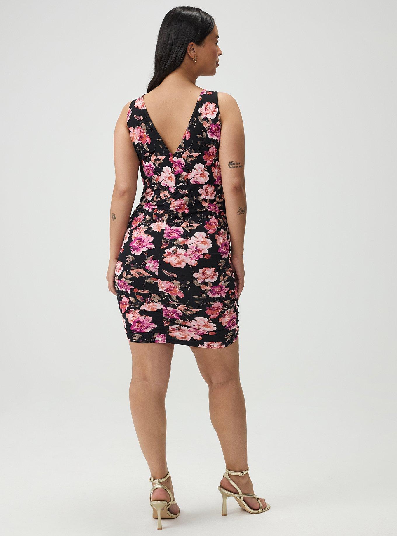V-Neck Mini Dress, AURA FLORAL BLACK, alternate