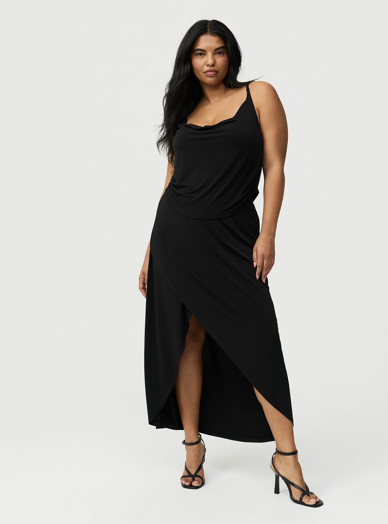 Plus Size Studio Cowl Neck Maxi Skirt Set, DEEP BLACK, hi-res