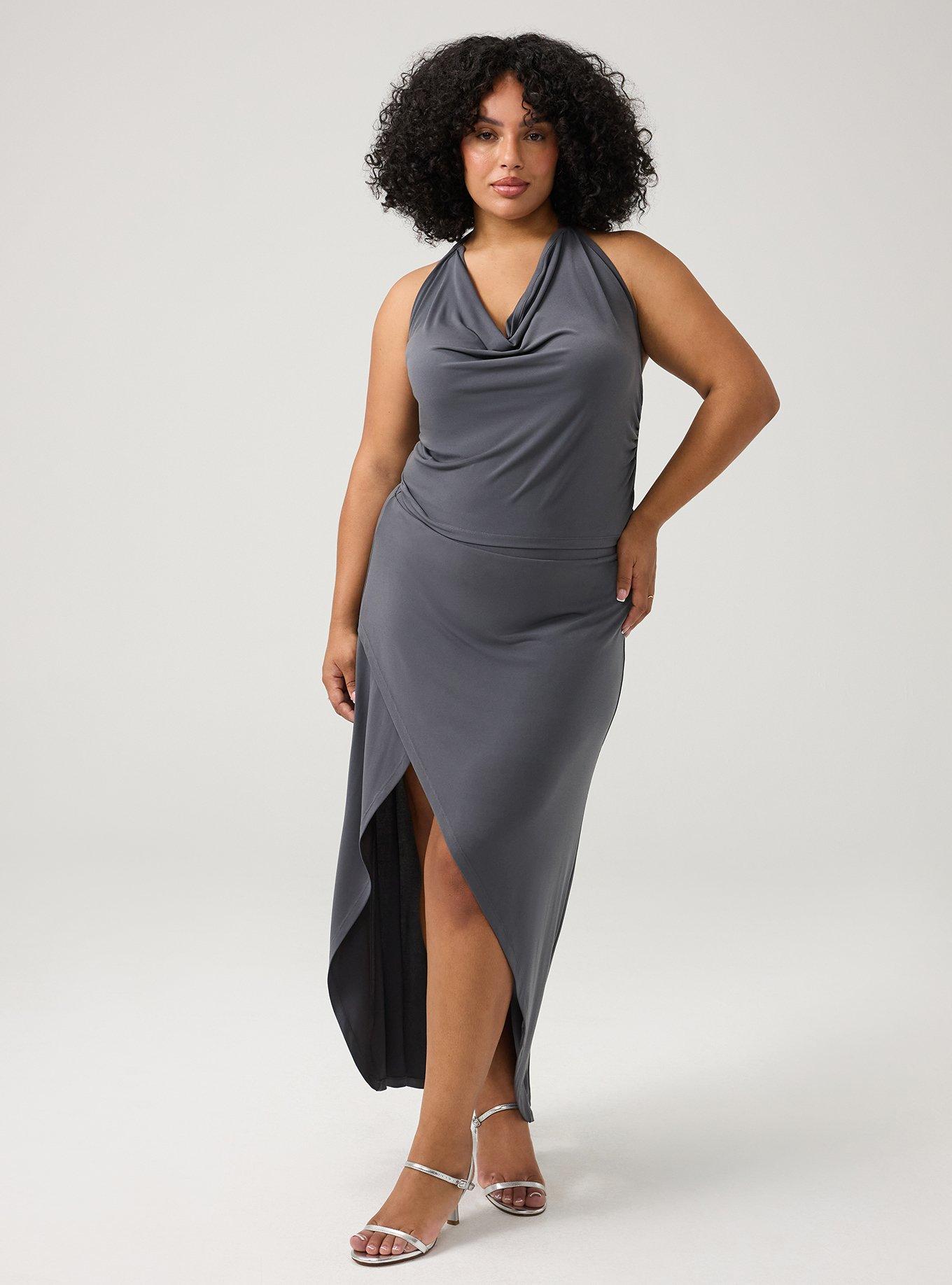 Cowl Neck Maxi Skirt Set, MAGNET, alternate