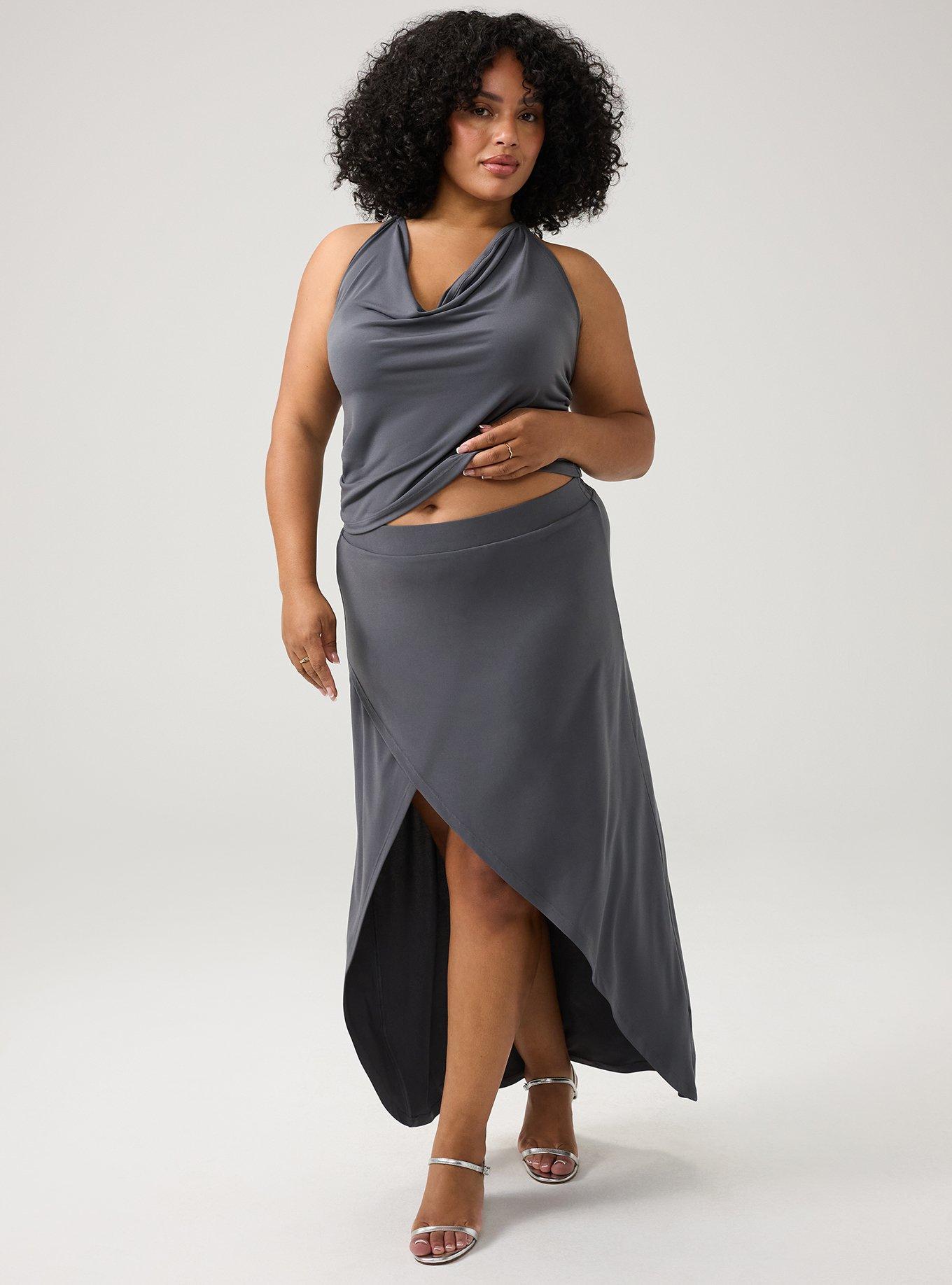 Cowl Neck Maxi Skirt Set, MAGNET, hi-res