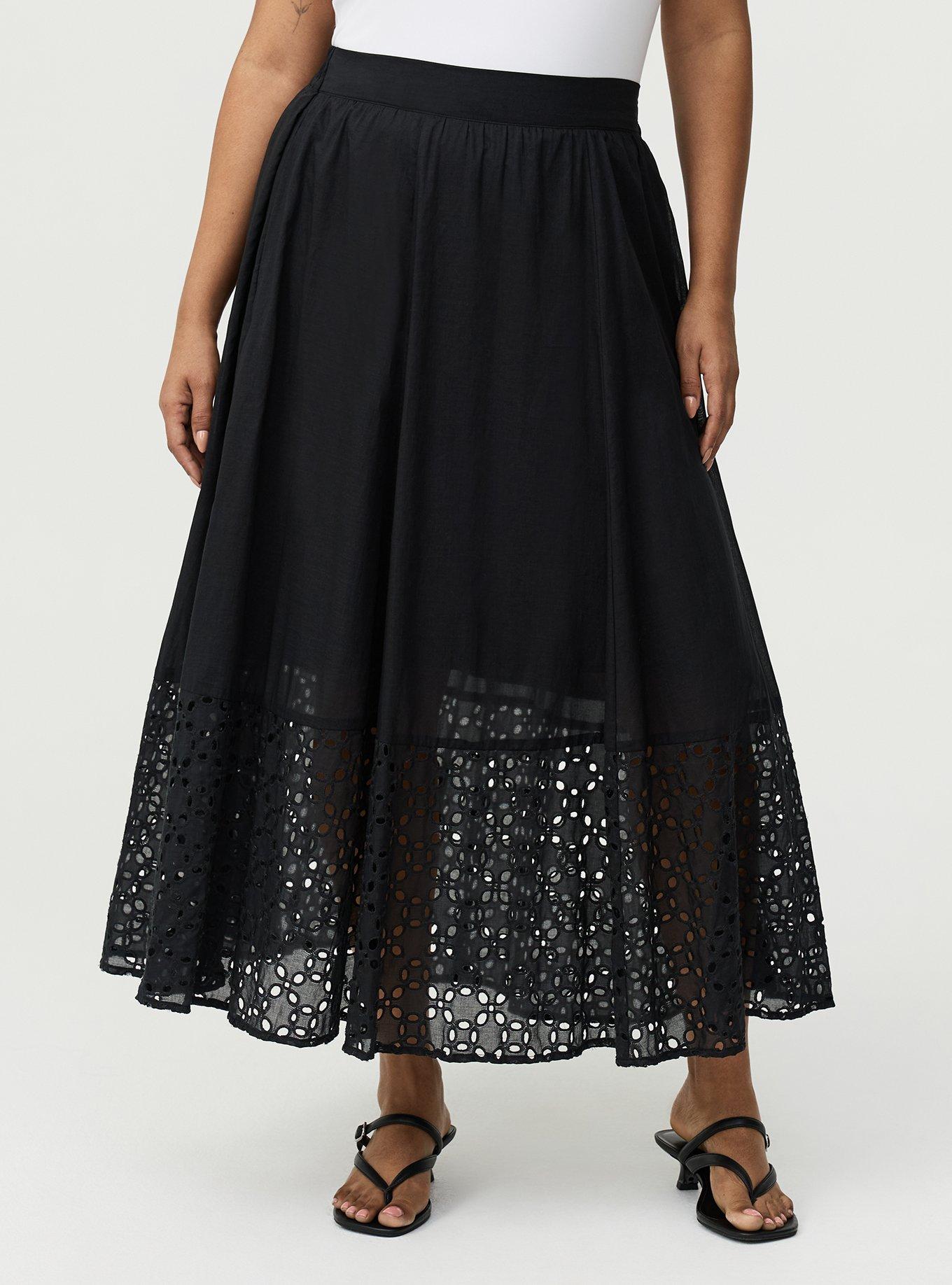 Eyelet Maxi Skirt, DEEP BLACK, alternate