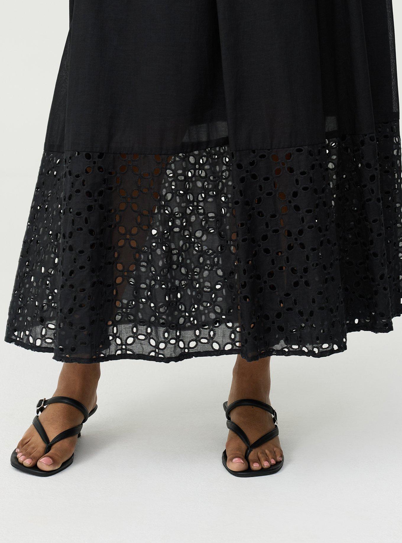 Eyelet Maxi Skirt, DEEP BLACK, alternate