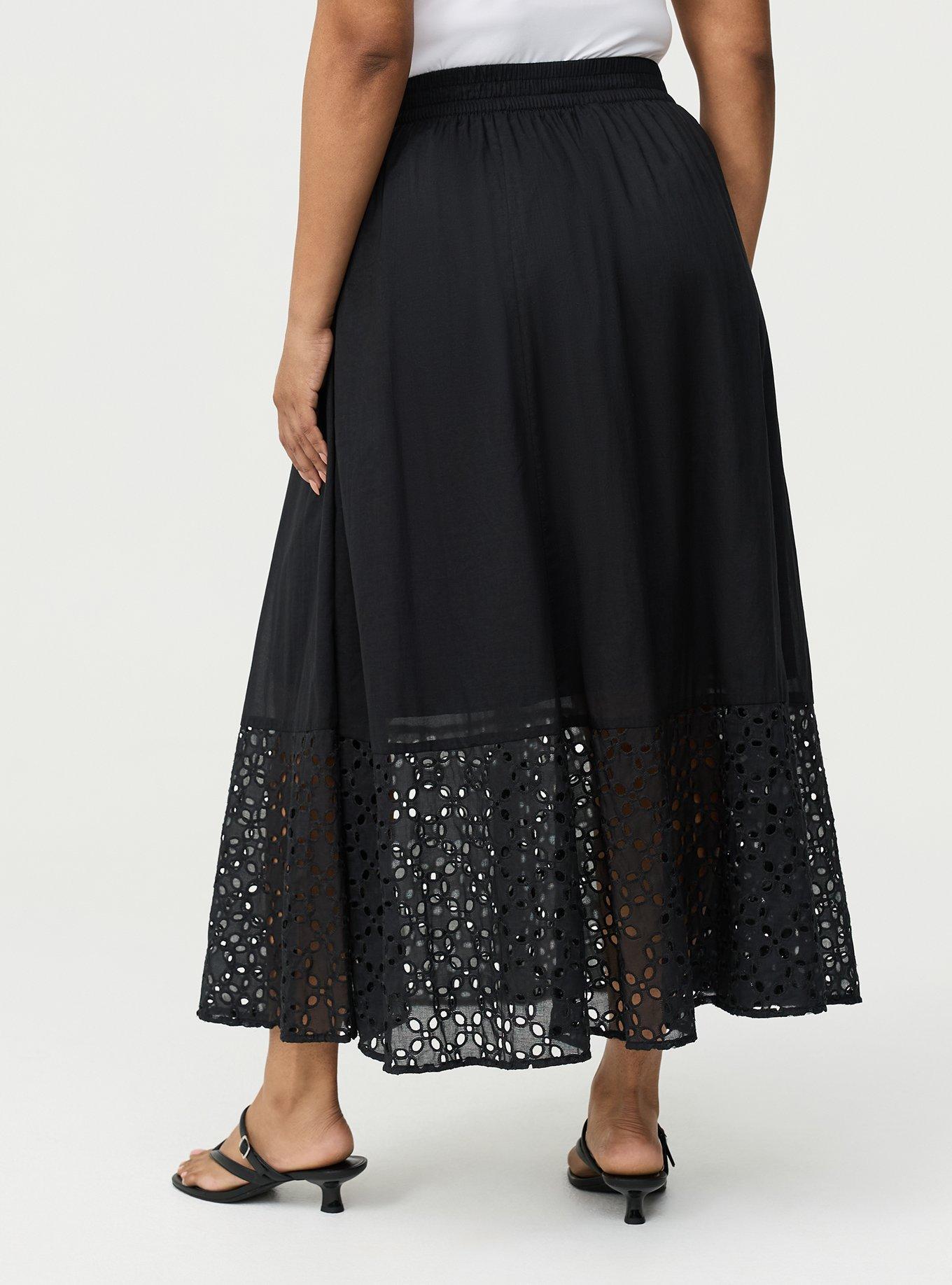 Eyelet Maxi Skirt, DEEP BLACK, alternate
