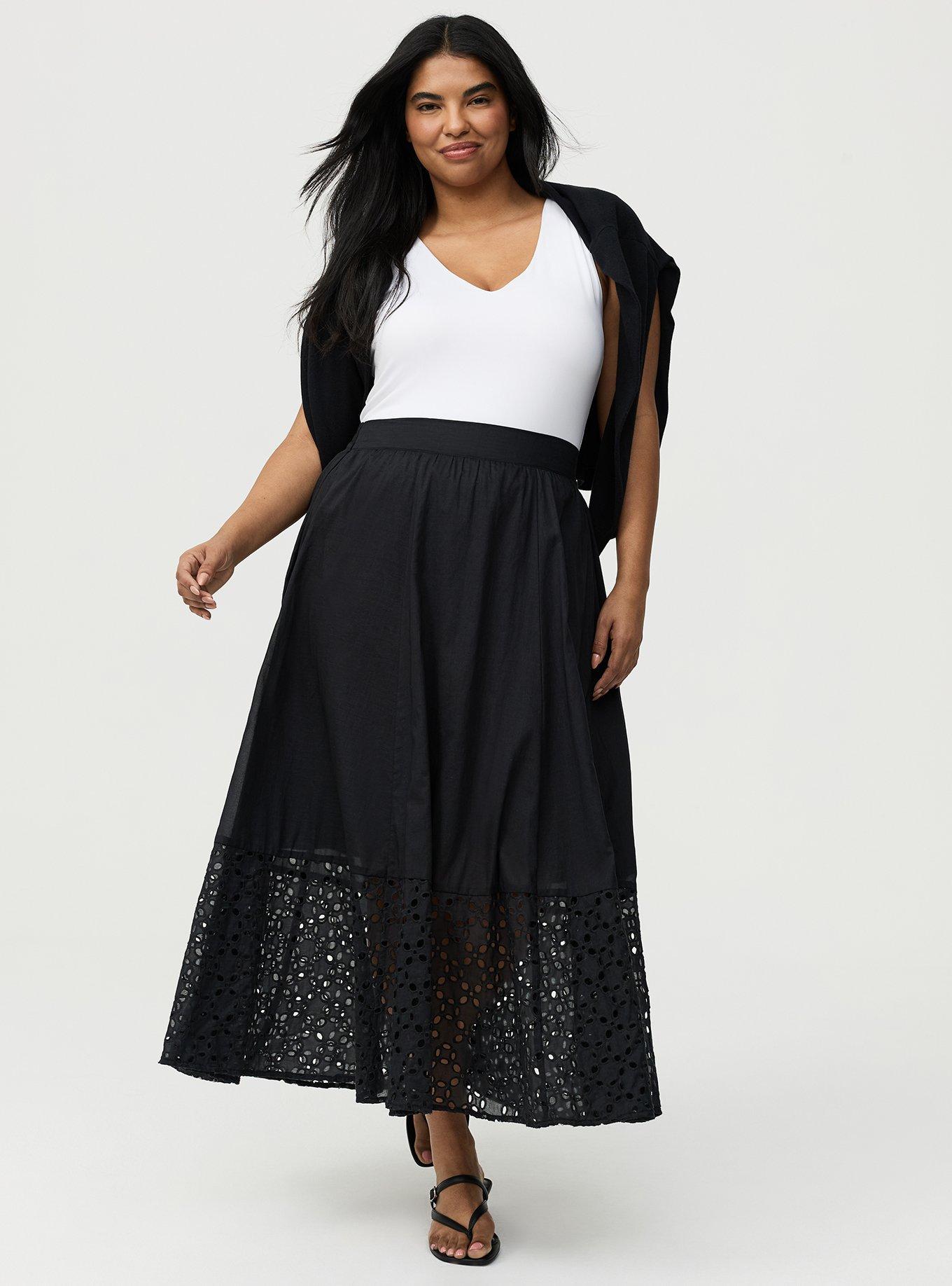 Eyelet Maxi Skirt, DEEP BLACK, alternate