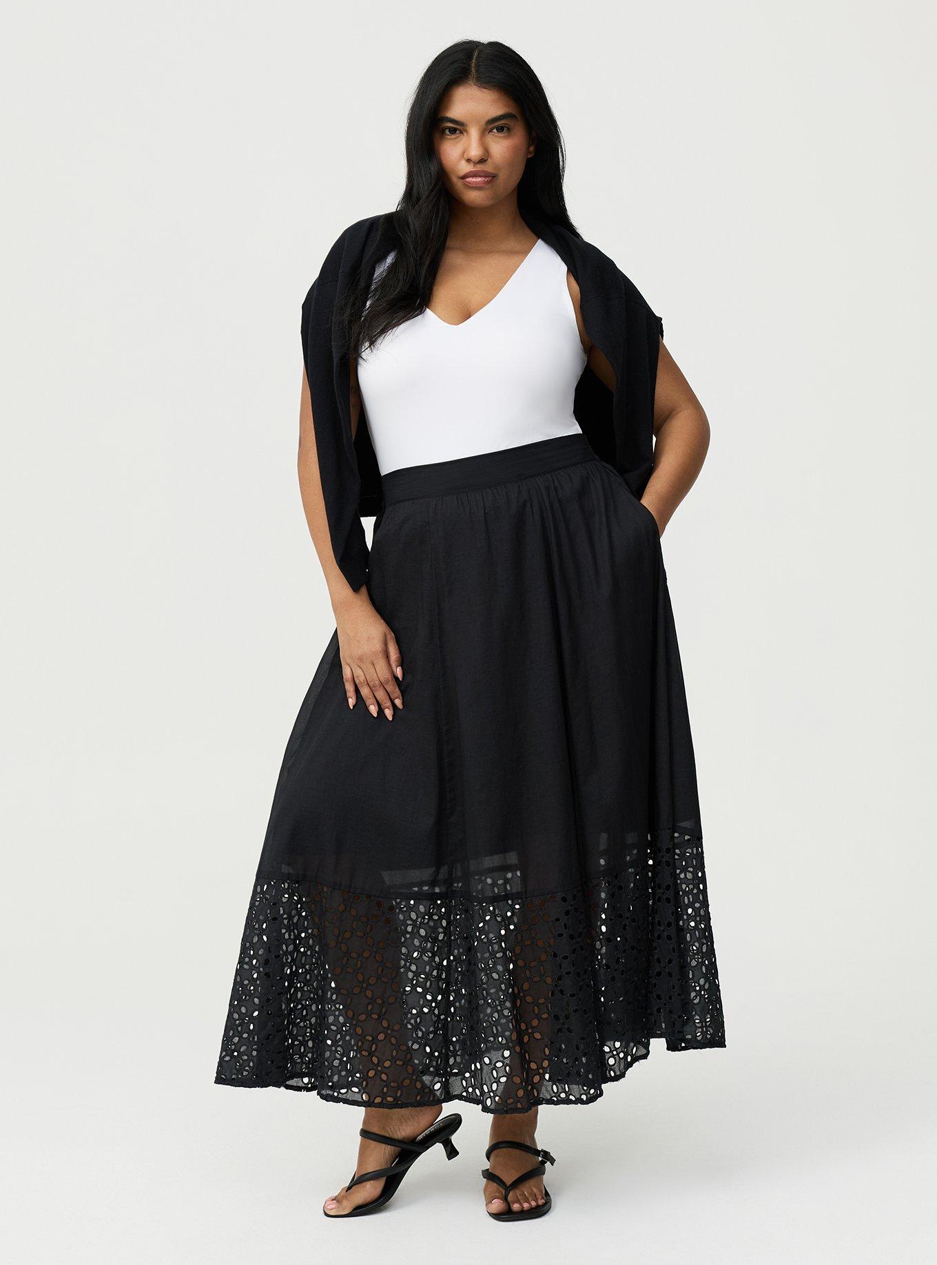 Eyelet Maxi Skirt, DEEP BLACK, alternate