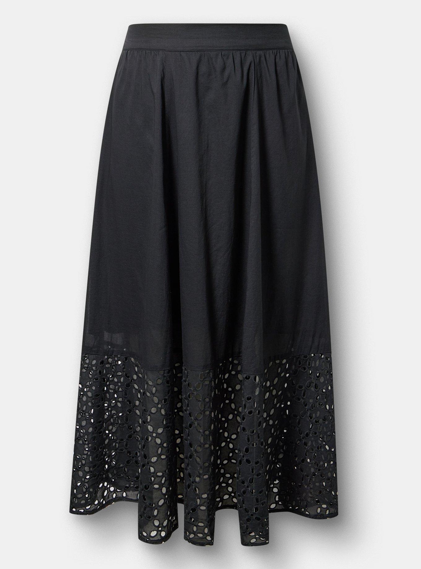 Eyelet Maxi Skirt, DEEP BLACK, hi-res