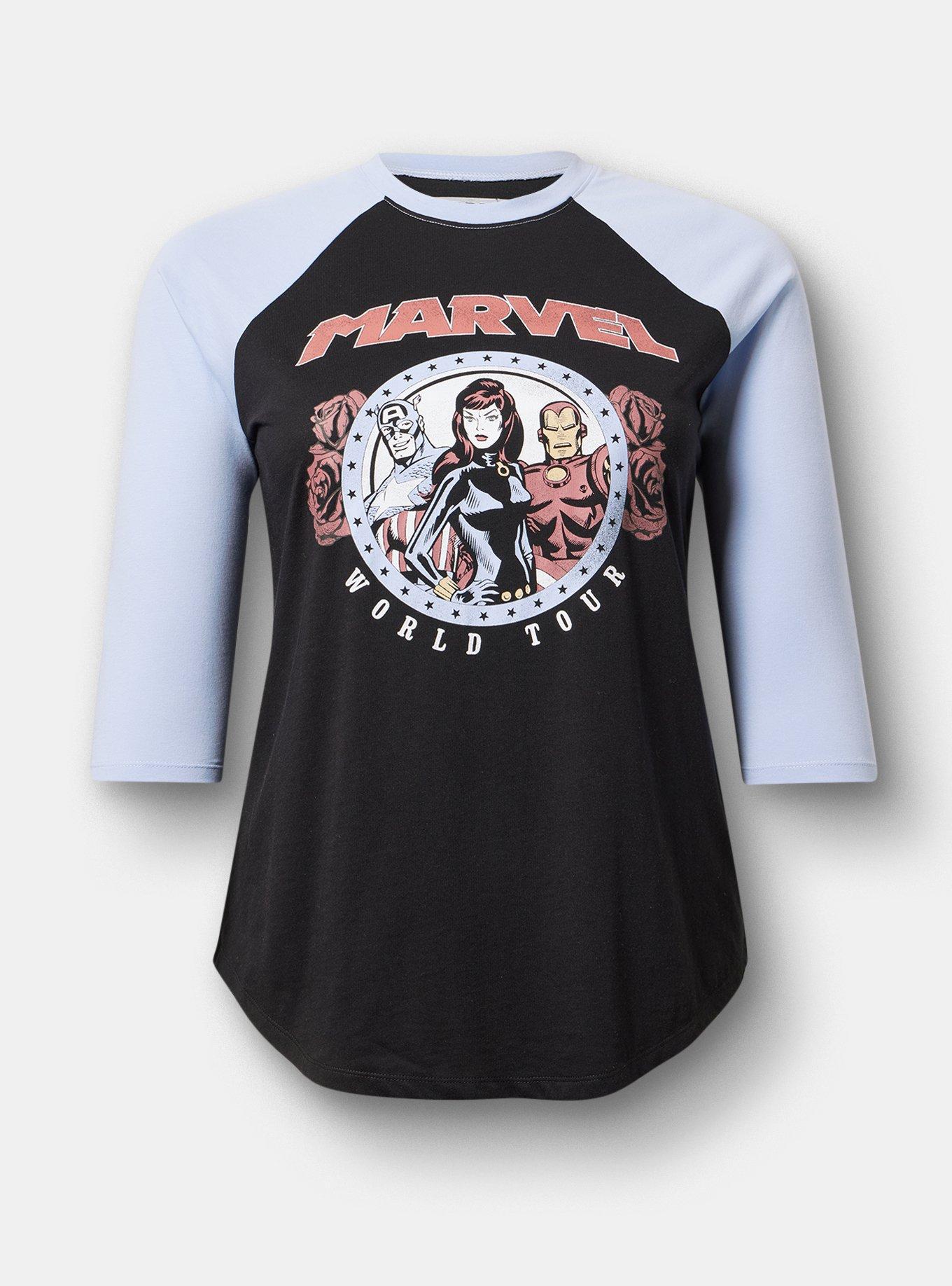 Marvel Cotton Jersey 3/4 Raglan Tee, MARVEL FLORAL DEEP BLACK, hi-res