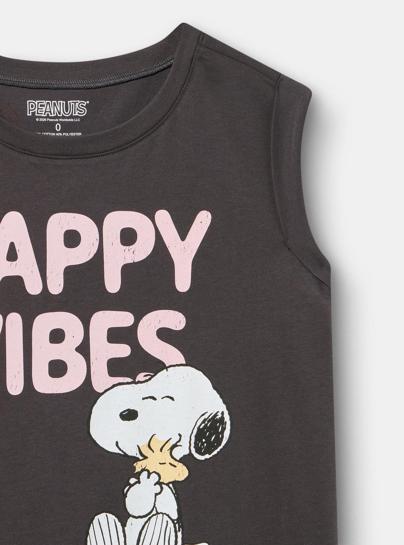 Peanuts Snoopy Cotton Roll Sleeve Tank, HAPPY VIBES SNOOPY OBSIDIAN, alternate