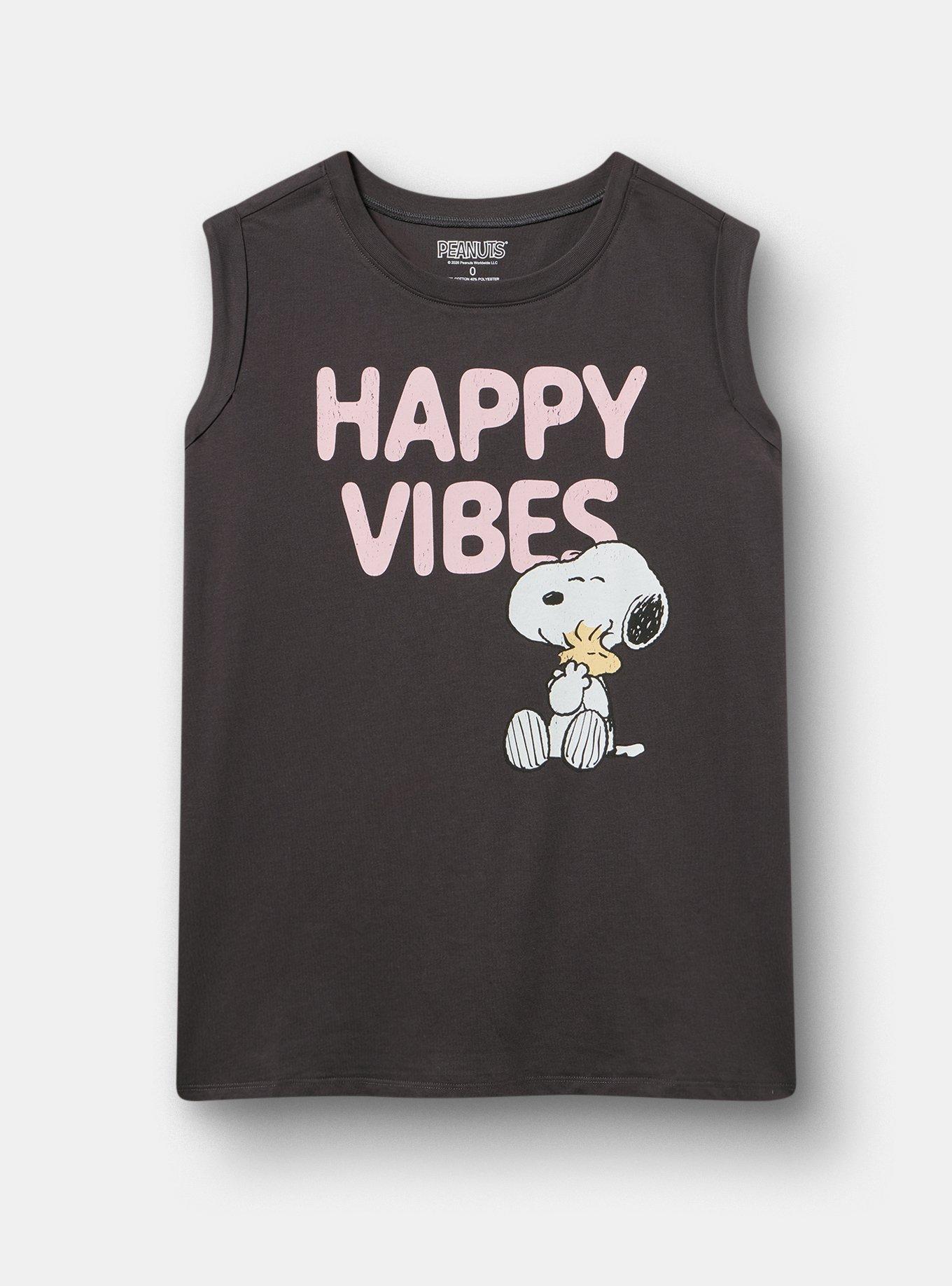 Peanuts Snoopy Cotton Roll Sleeve Tank, HAPPY VIBES SNOOPY OBSIDIAN, hi-res