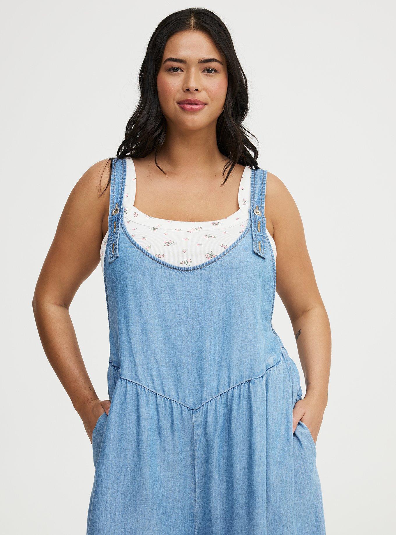 Wide-Leg Lightweight Denim Overall, LIGHT WASH, alternate