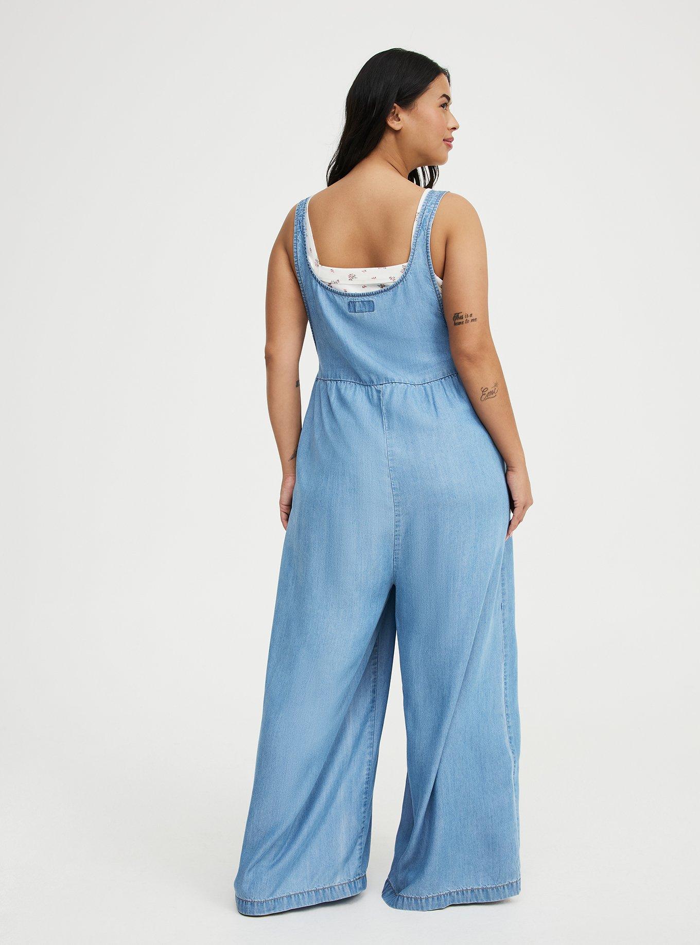 Wide-Leg Lightweight Denim Overall, LIGHT WASH, alternate