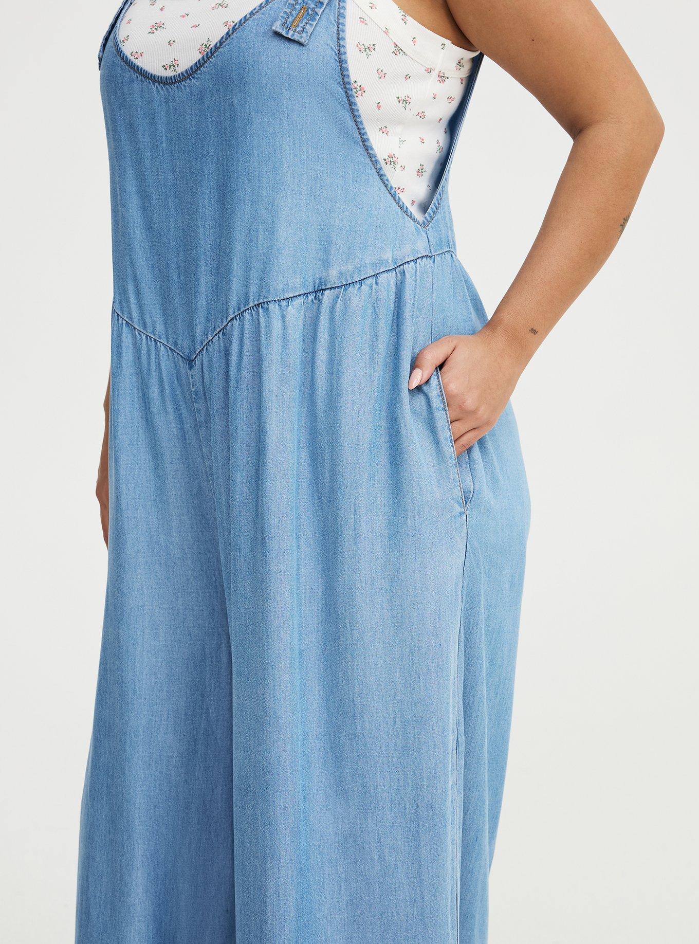Wide-Leg Lightweight Denim Overall, LIGHT WASH, alternate