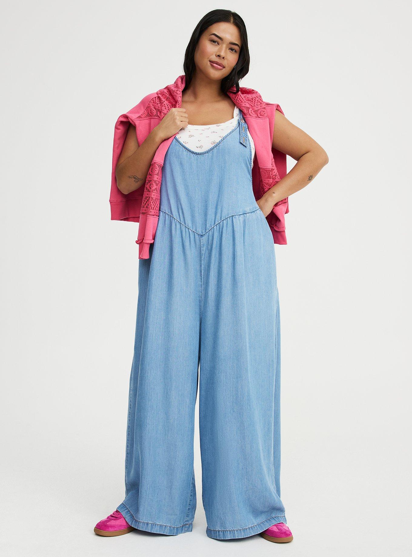 Wide-Leg Lightweight Denim Overall, LIGHT WASH, alternate