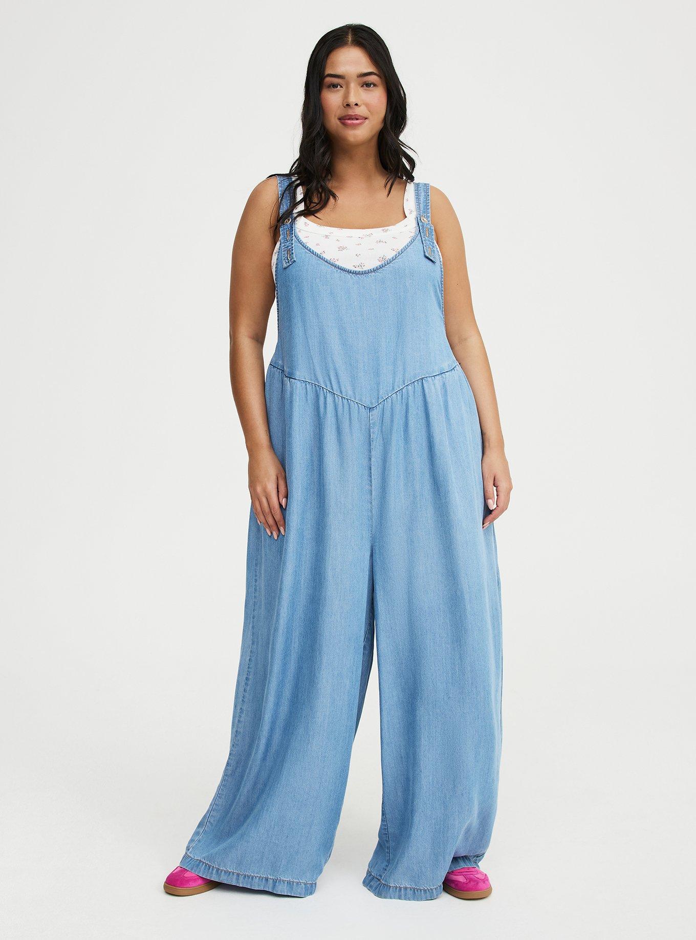 Wide-Leg Lightweight Denim Overall, LIGHT WASH, hi-res
