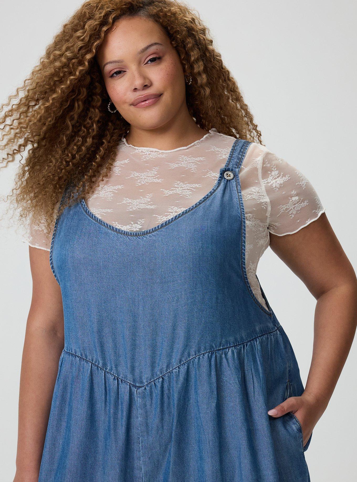 Wide-Leg Lightweight Denim Overall, MEDIUM WASH, alternate