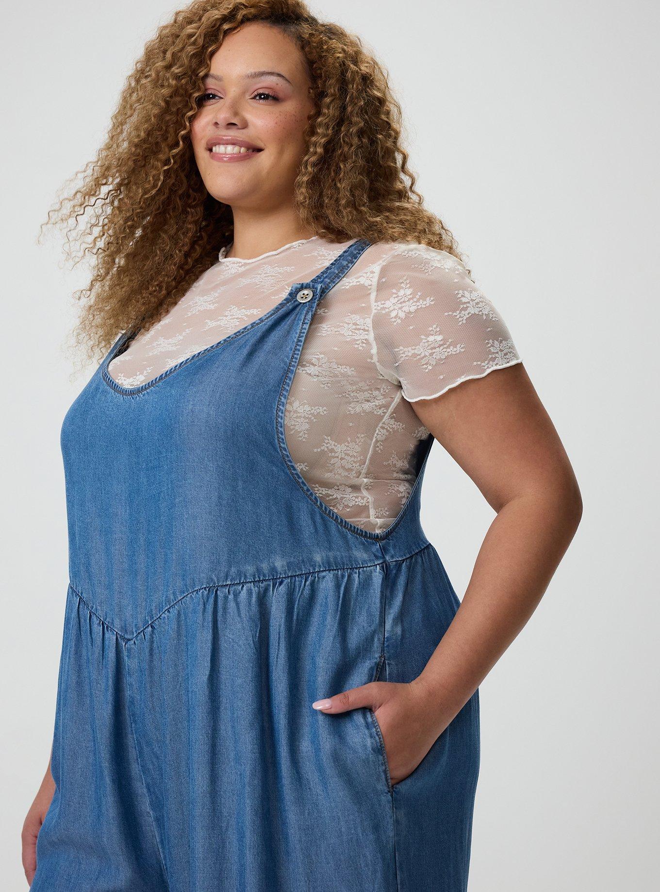 Wide-Leg Lightweight Denim Overall, MEDIUM WASH, alternate