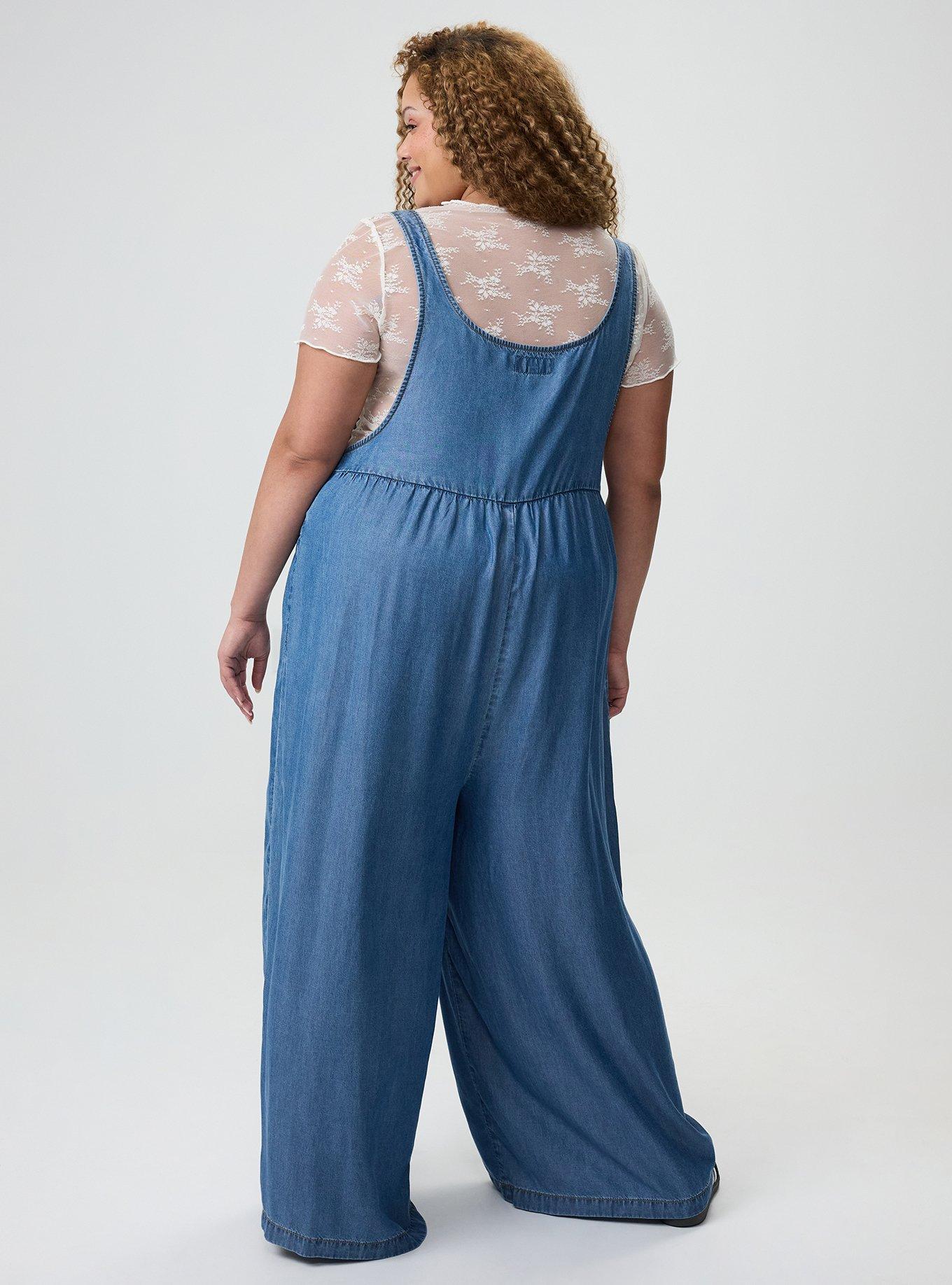 Wide-Leg Lightweight Denim Overall, MEDIUM WASH, alternate