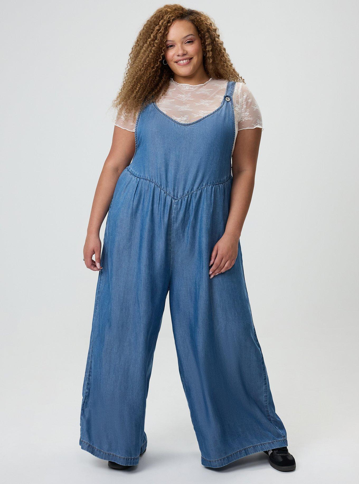 Wide-Leg Lightweight Denim Overall, MEDIUM WASH, alternate
