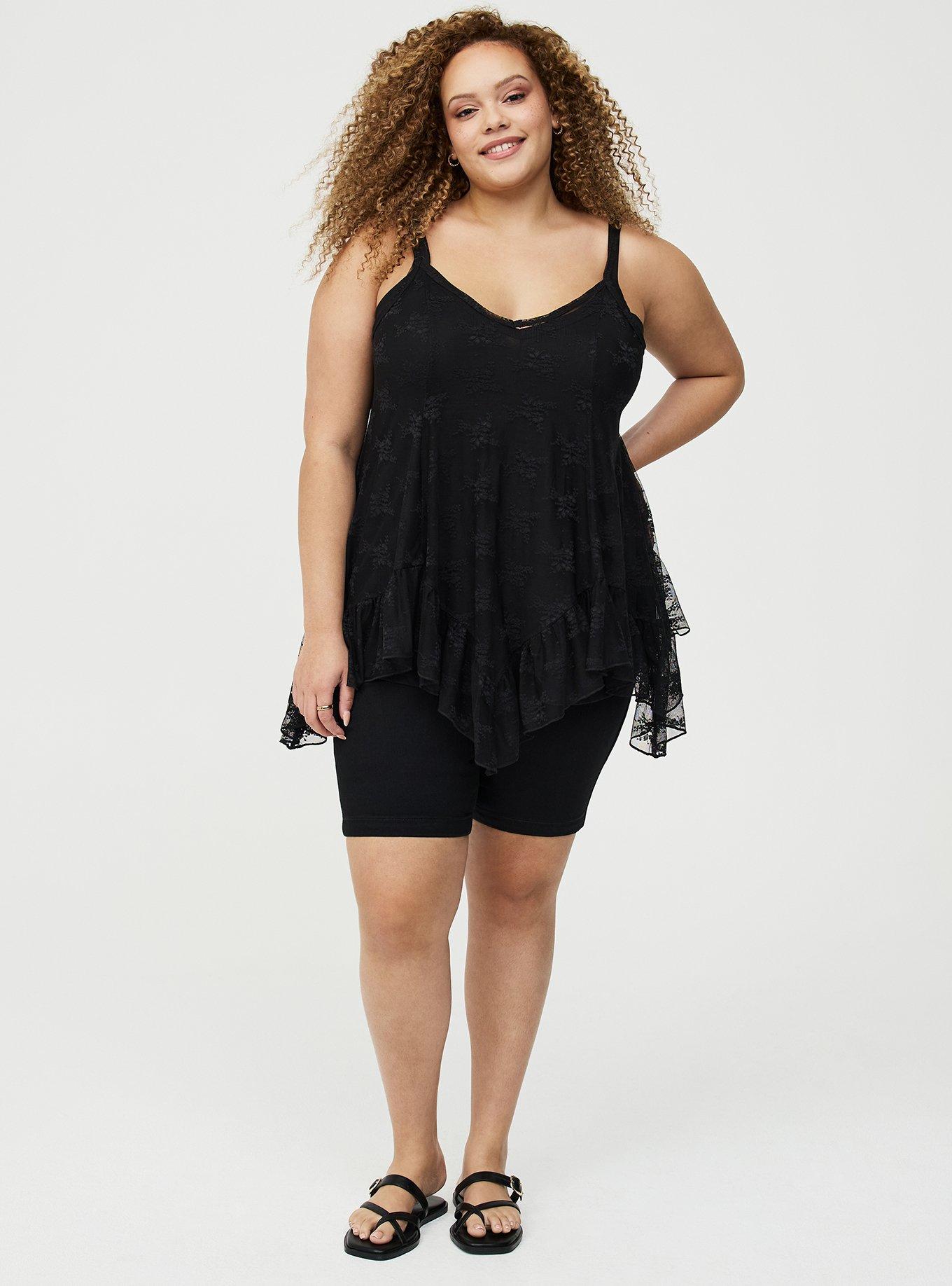 Lace Hanky Hem Slip Top, DEEP BLACK, alternate