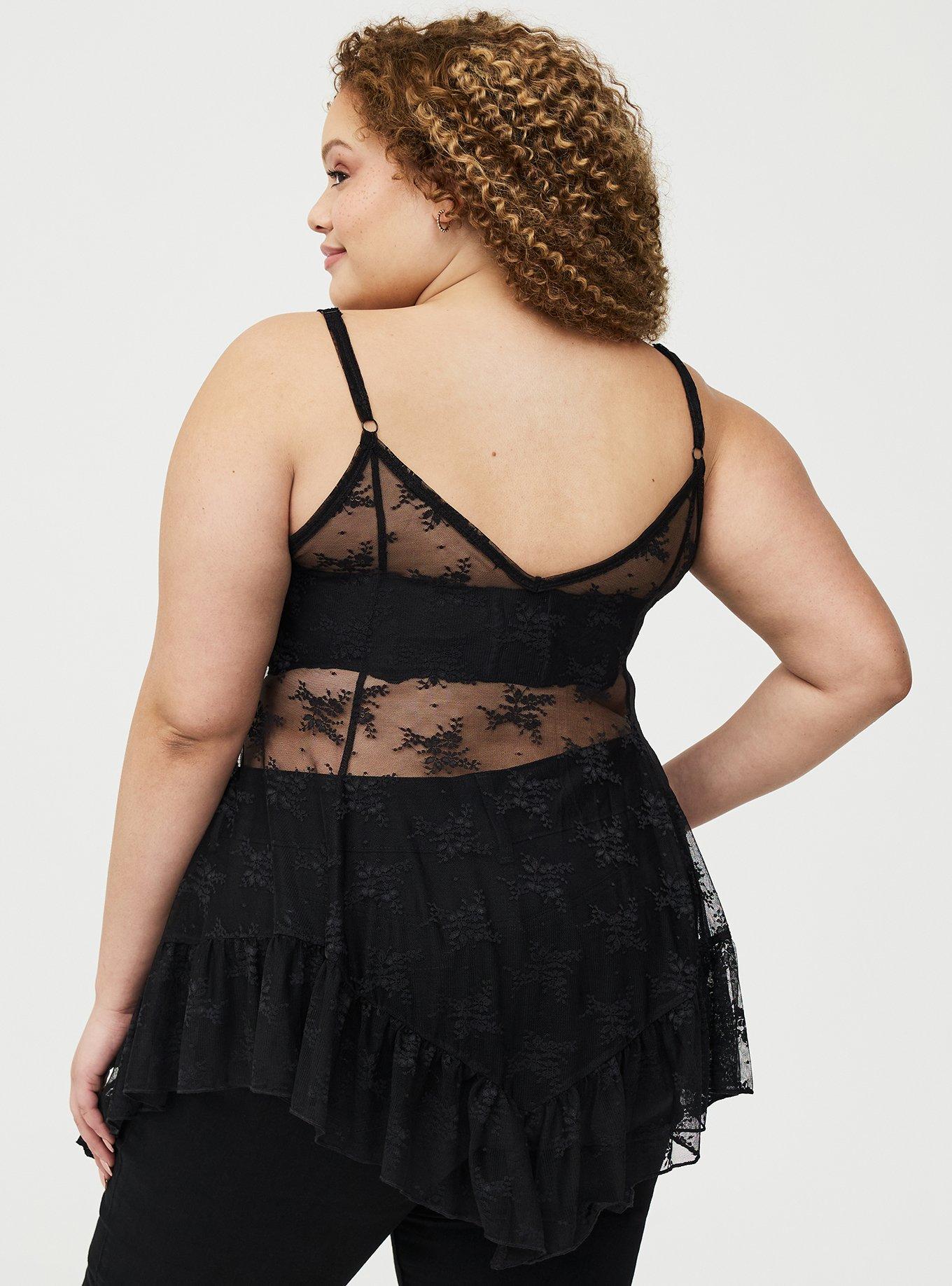 Lace Hanky Hem Slip Top, DEEP BLACK, alternate