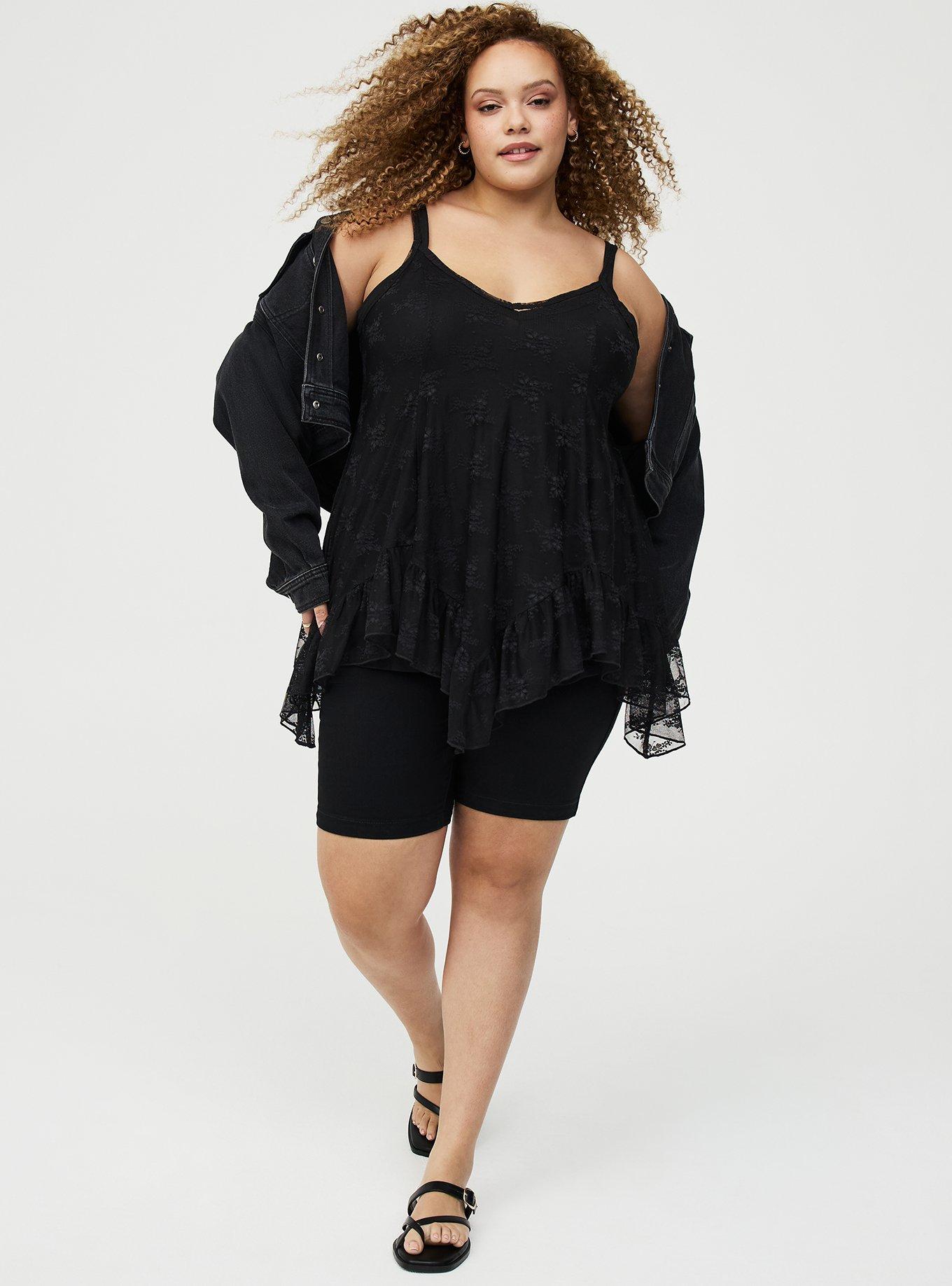 Lace Hanky Hem Slip Top, DEEP BLACK, alternate