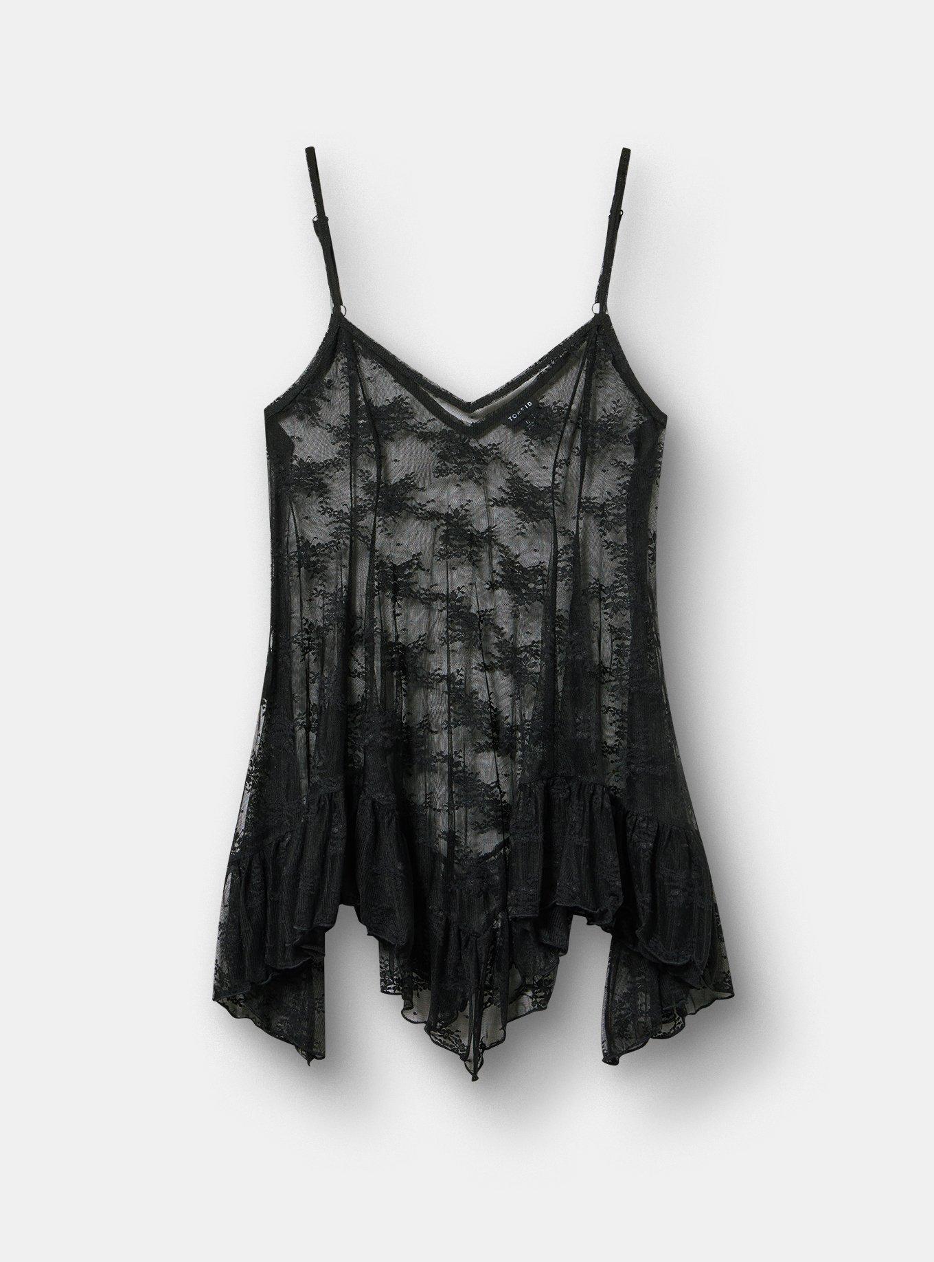 Lace Hanky Hem Slip Top, DEEP BLACK, hi-res
