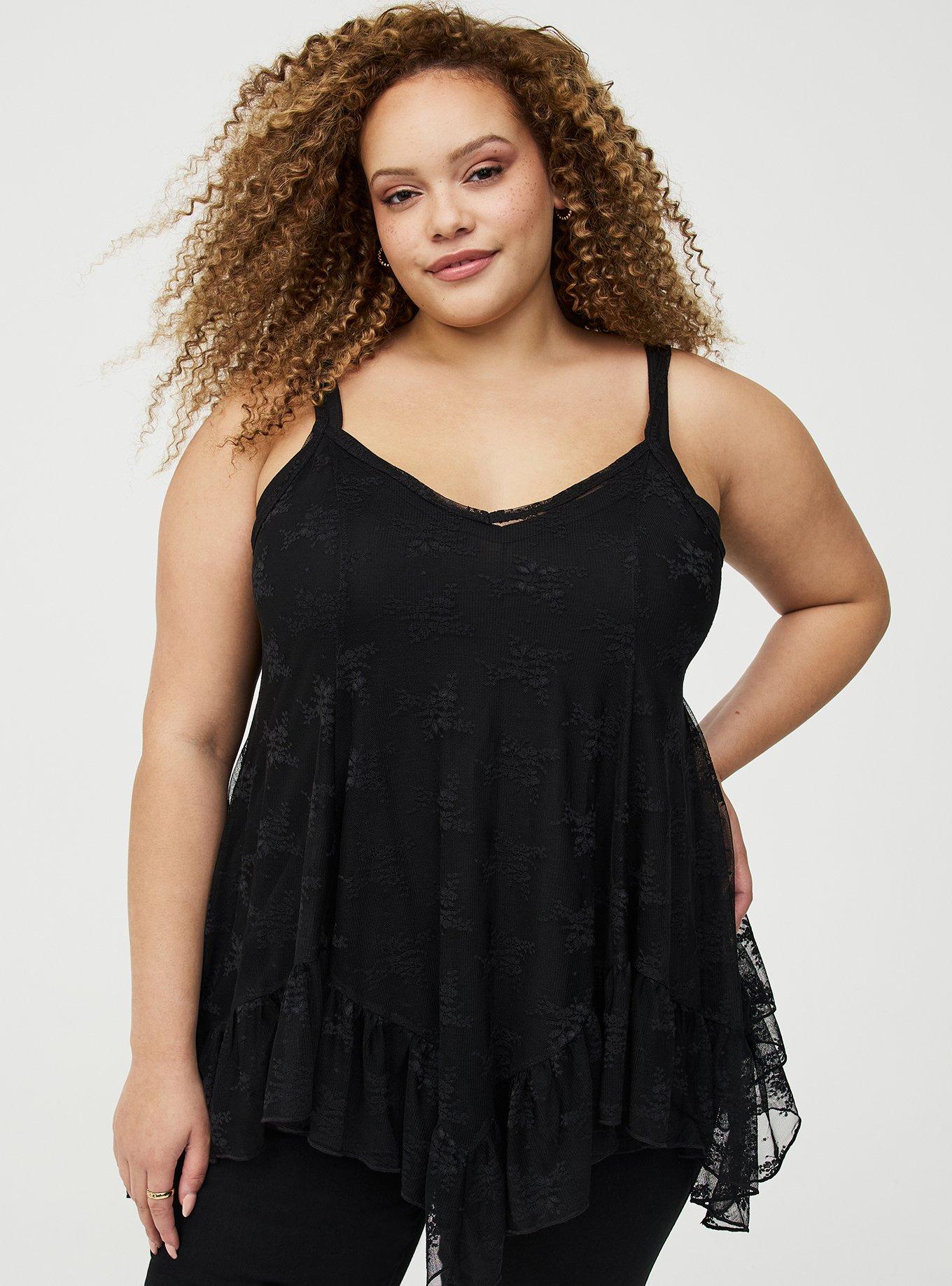 Lace Hanky Hem Slip Top, DEEP BLACK, hi-res