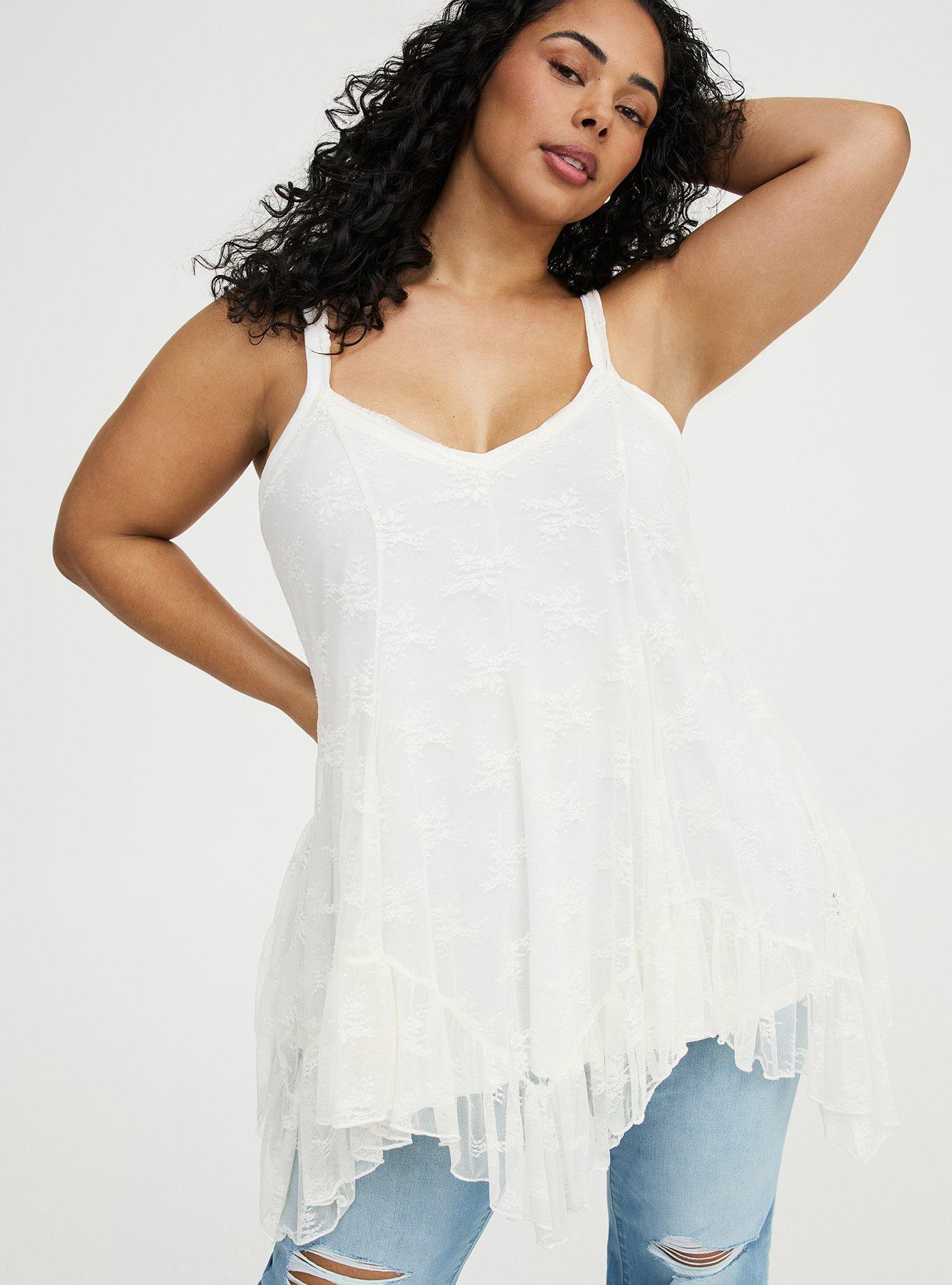 Lace Hanky Hem Slip Top, WHISPER WHITE, alternate