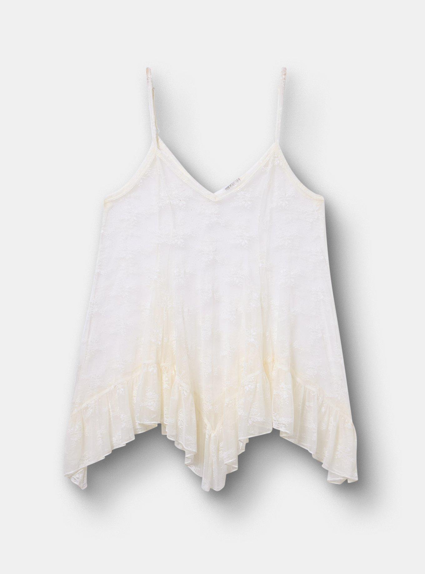 Lace Hanky Hem Slip Top, WHISPER WHITE, hi-res