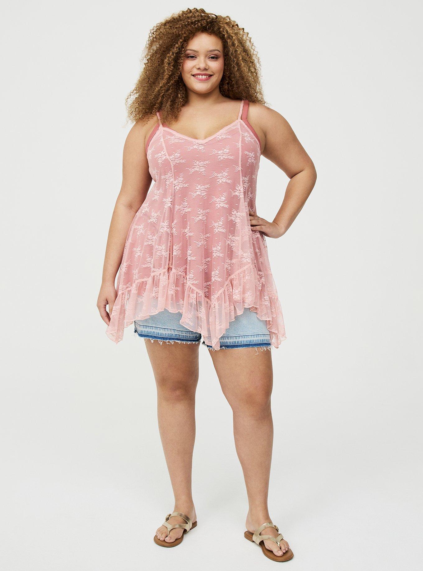 Lace Hanky Hem Slip Top, SILVER PINK, alternate